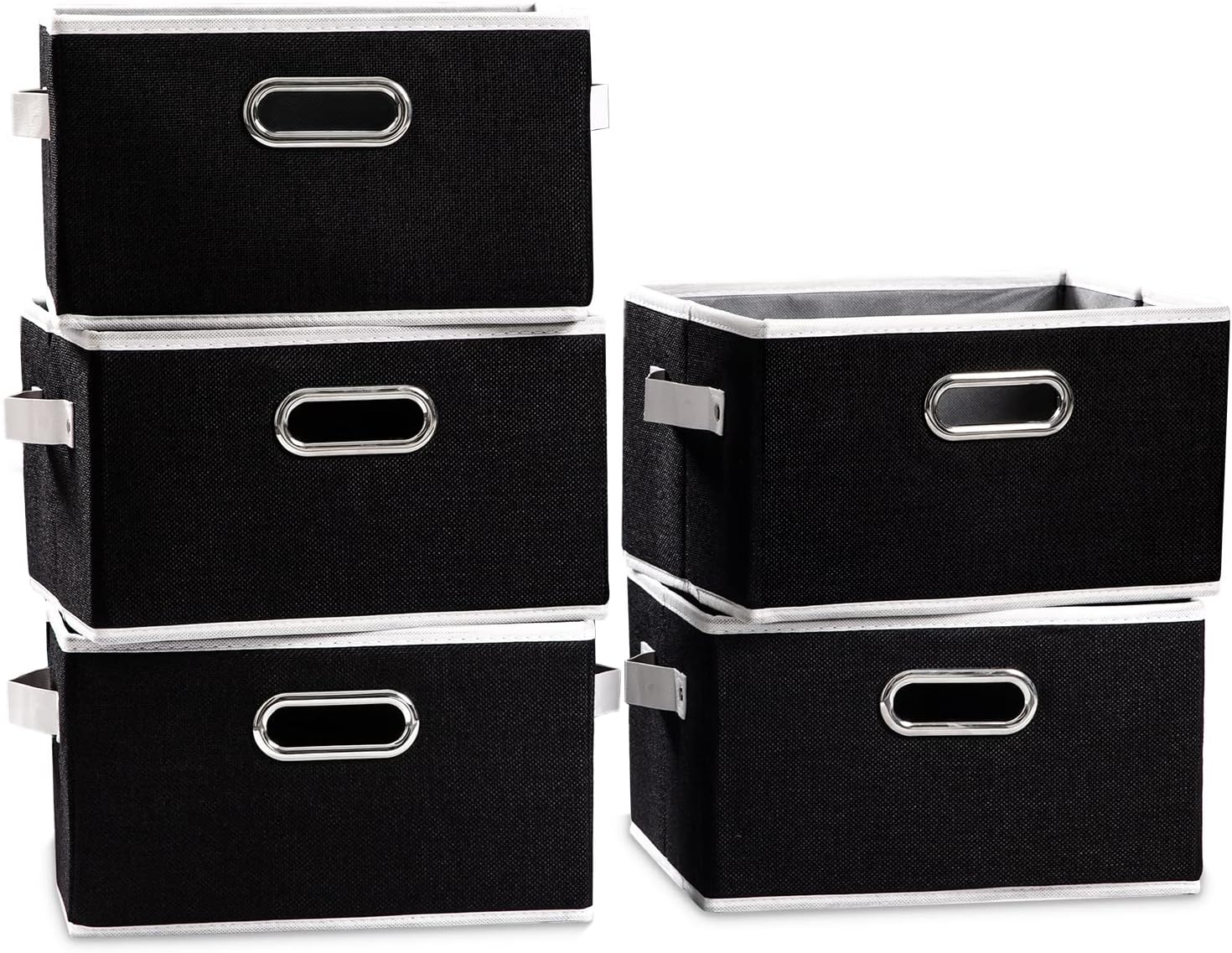 PRANDOM Larger Collapsible Storage Bins for Closet [5-Pack] Decorative Linen Fabric Storage Baskets Cubes with Leather/Metal Handles for Living Room Royal Blue (17.3x12.2x10.4 Inch) Pack of 2