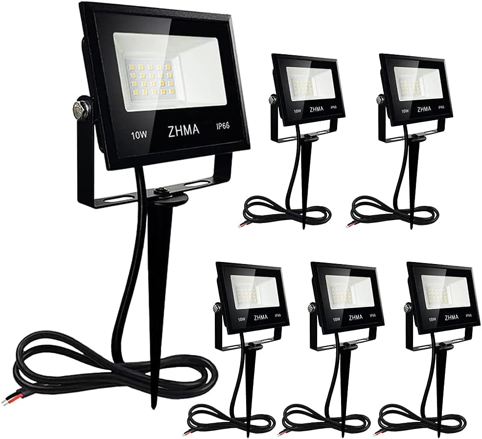 ZHMA 10W Low Voltage Landscape Lights 12V LED Outdoor Spotlight Bowfishing Lights,3000K Warm White Light Landscape Lighting,IP66 Waterproof Spotlight for Yard,Garden(6 Pack)