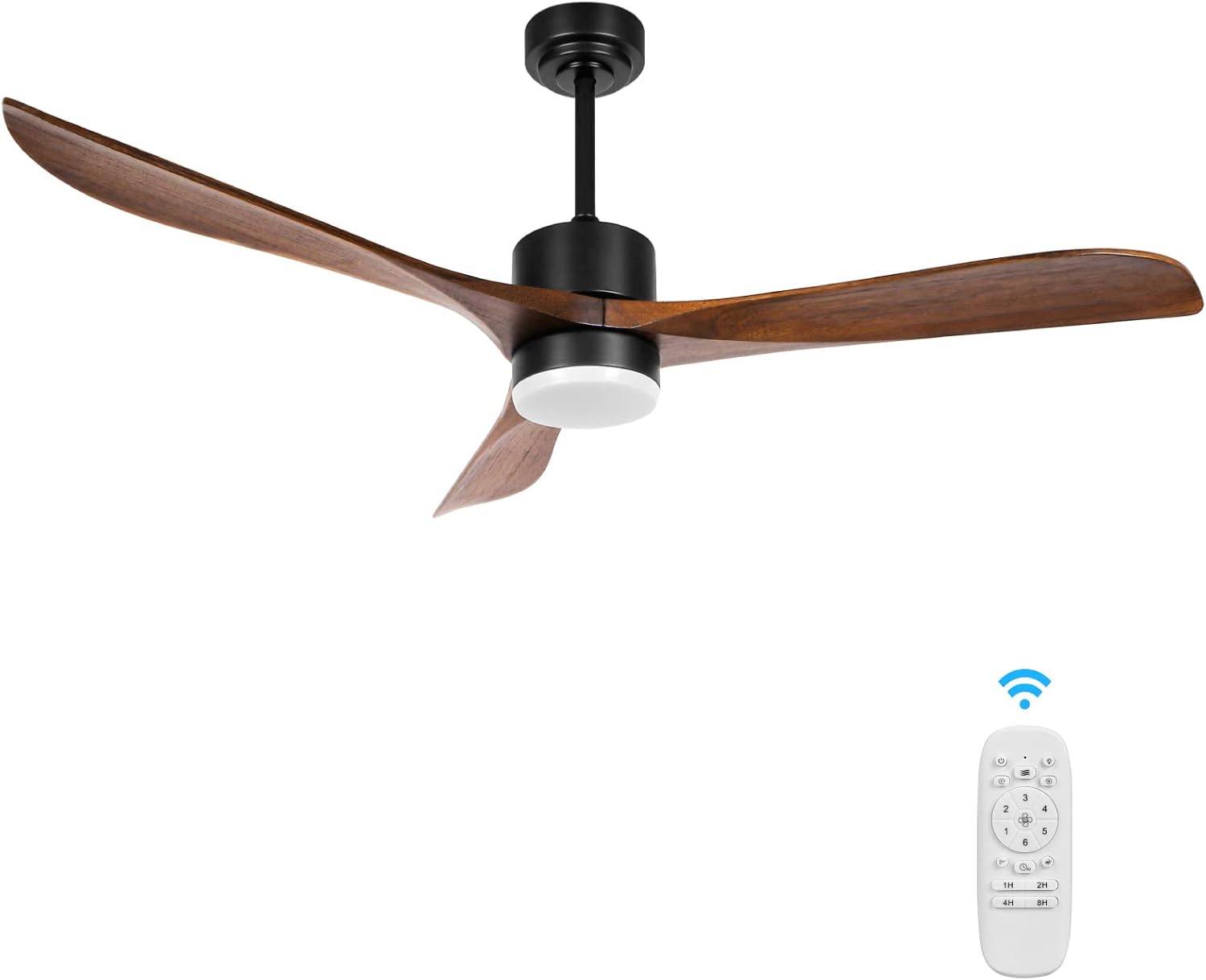 Wood Ceiling Fans with Lights Remote Control, Wisful 56'' Modern Farmhouse Ceiling Fans Indoor/Outdoor with 3 Solid Wood Blades Quiet 6 Speeds Reversible, for Bedroom Living Room Patio-Matte Black