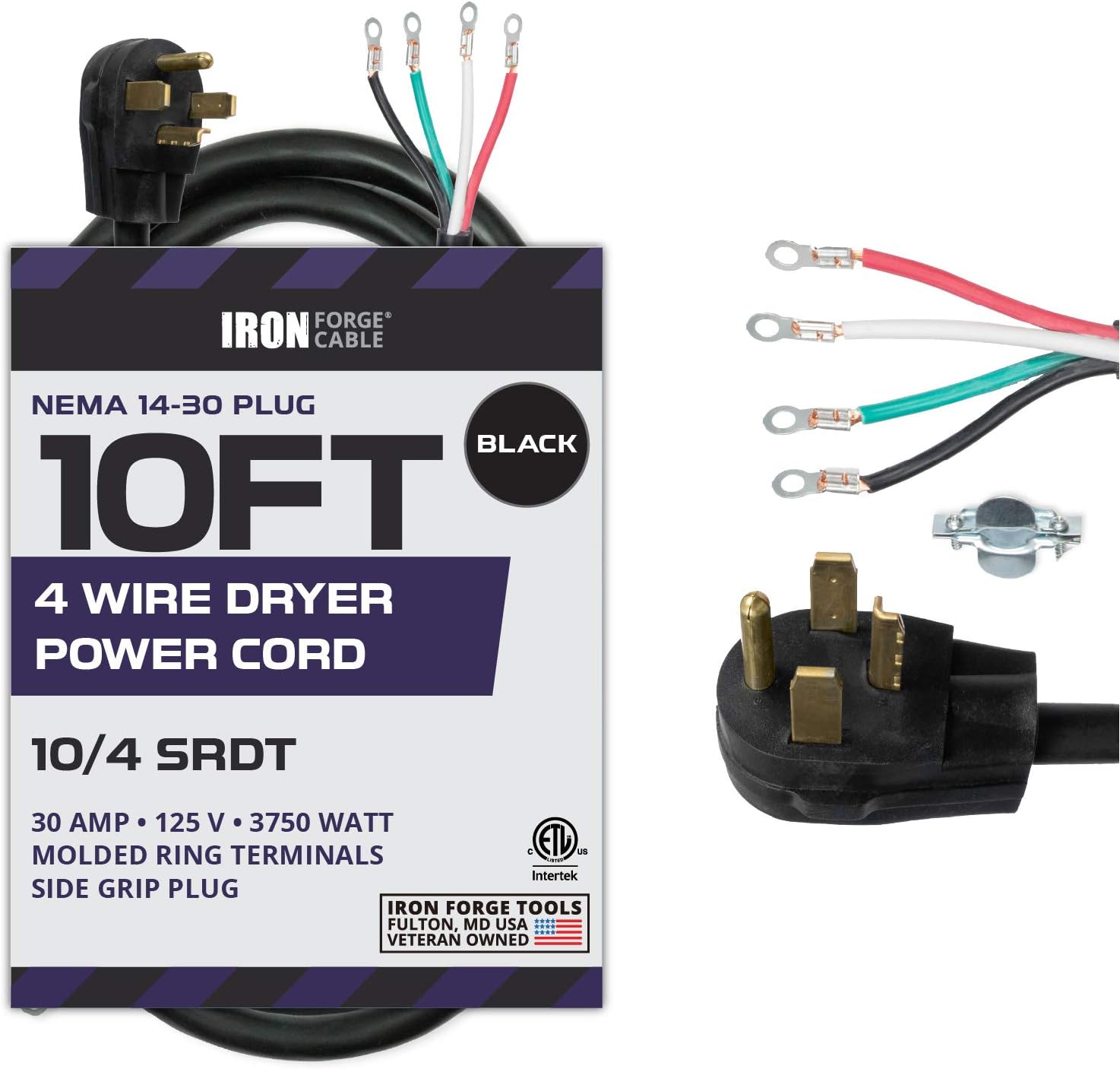 4 Prong Dryer Cord - 10 Ft Dryer Extension Cord Power Plug, 10/4 SRDT, 30 Amp, NEMA 14-30, Black
