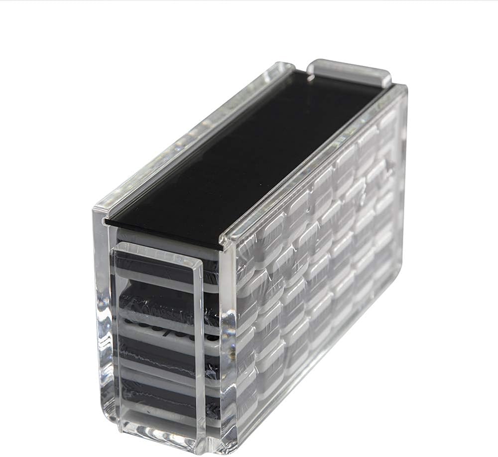Modern Premium Set of Double 9 Domino Set with 55 Jumbo Size Two-Toned Black and White Dominoes with Black dots and Center Spinners in Deluxe Acrylic Case