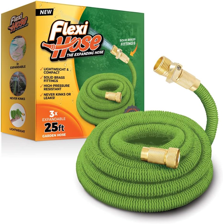 Flexi Hose Lightweight Expandable Garden Hose, No-Kink Flexibility, 3/4 Inch Solid Brass Fittings and Double Latex Core (100 FT, Black) Pack of 2
