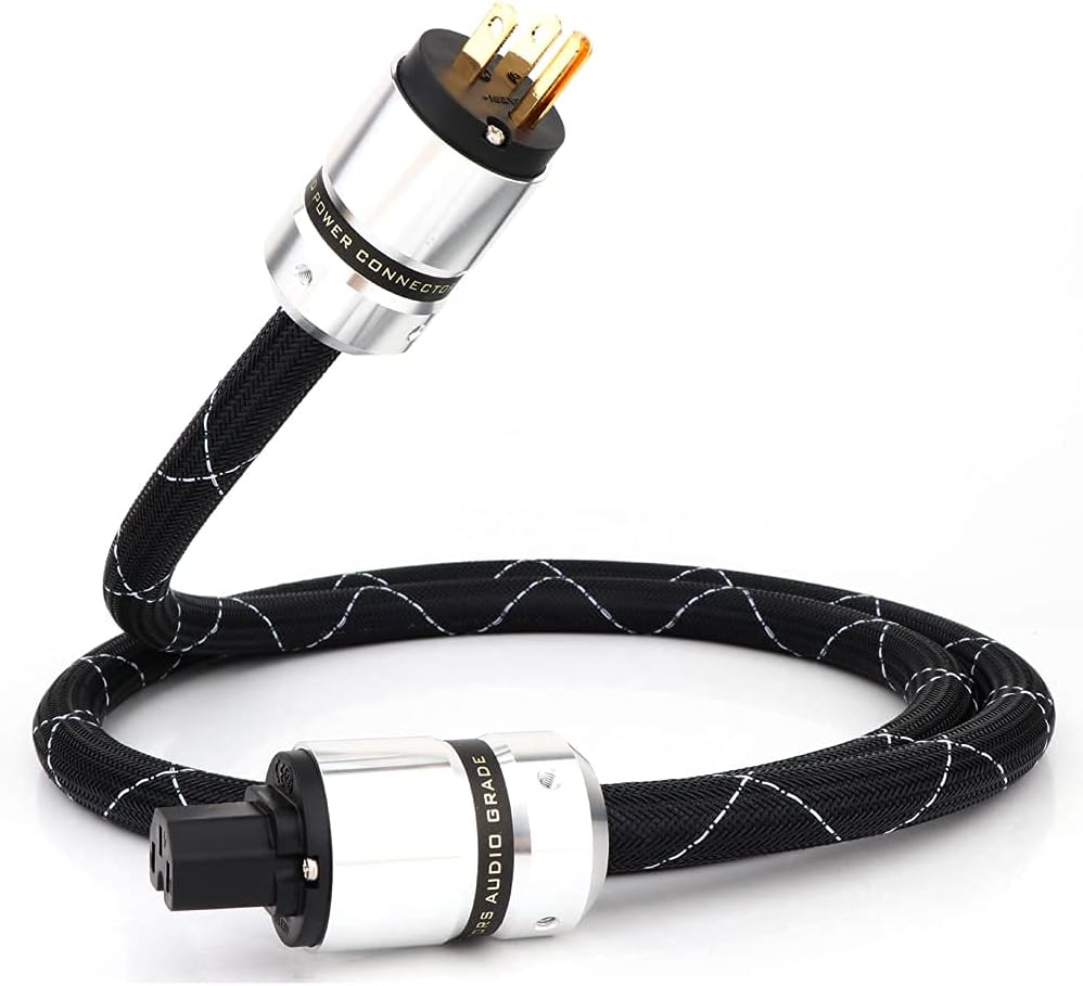 Monosaudio HiFi Audio AC Power Cable, Power Cord with 3-Prong US Version Gold Plated Plugs, 12AWG Audiophile Power Cord 125V 15A, Braided Sleeves Power Line (2M/6.6Ft) Pack of 2
