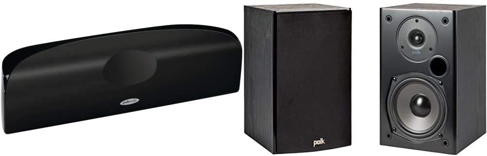 Polk Audio Blackstone TL1 Speaker Center Channel with Time Lens Technology | Compact Size, High Performance, Powerful Bass | Hi-Gloss Blackstone Finish | Create your own Home Entertainment System Pack of 2