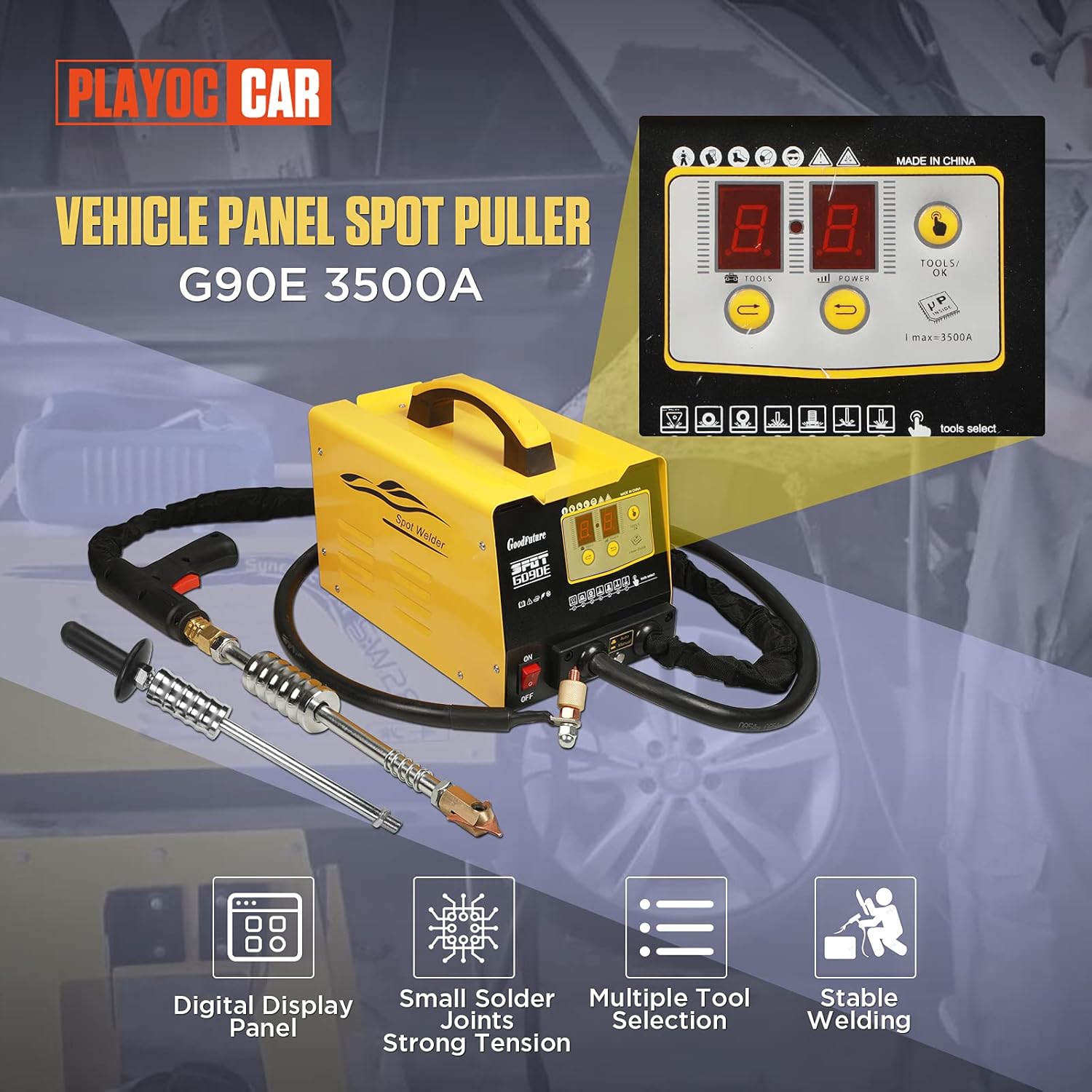 PLAYOCCAR Vehicle Panel Spot Puller Dent Spotter 110V, 3500A Spot Dent Puller Welder, 3KW Car Body Stud Welding Machine Multispot Bonnet Door Repair Tool Kit