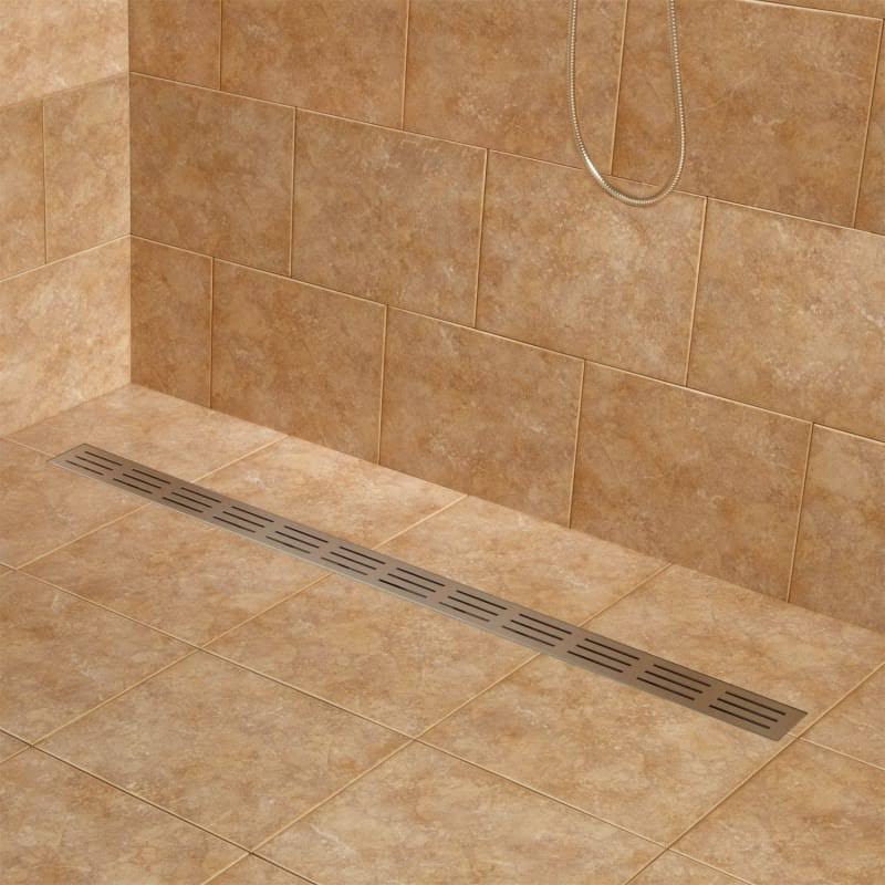 Signature Hardware 926145-48 Siewart 48x22 Linear Shower Drain - Less Flange Brushed Stainless Steel Shower Accessories Shower D