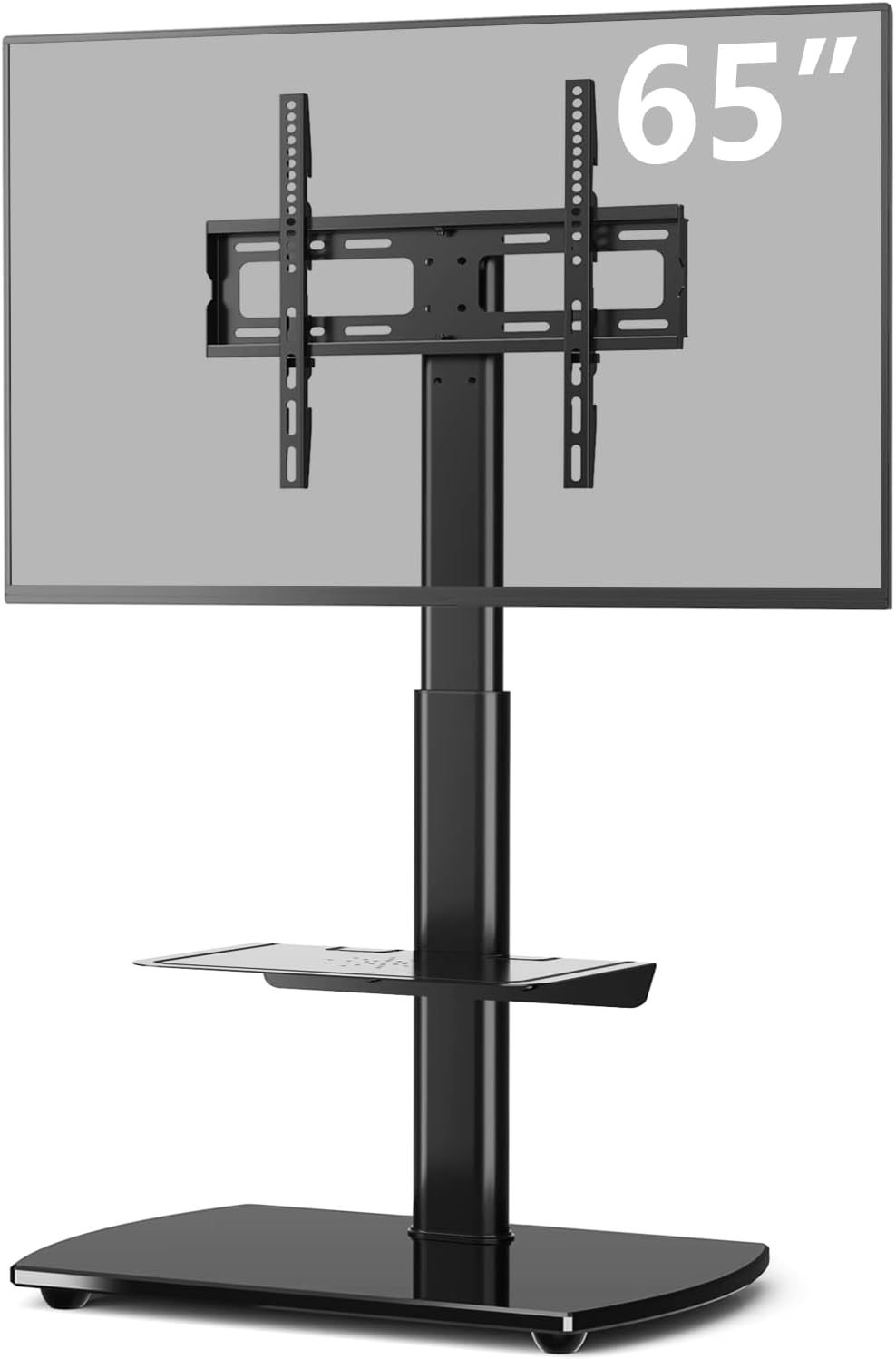5Rcom Universal TV Floor Stand with 2 Shelves for 27 32 37 42 47 50 55 65 inch Tall LCD LED Flat or Curved Screens TVs Skinny TV Stand with Swivel Mount and Height Adjustable,Black
