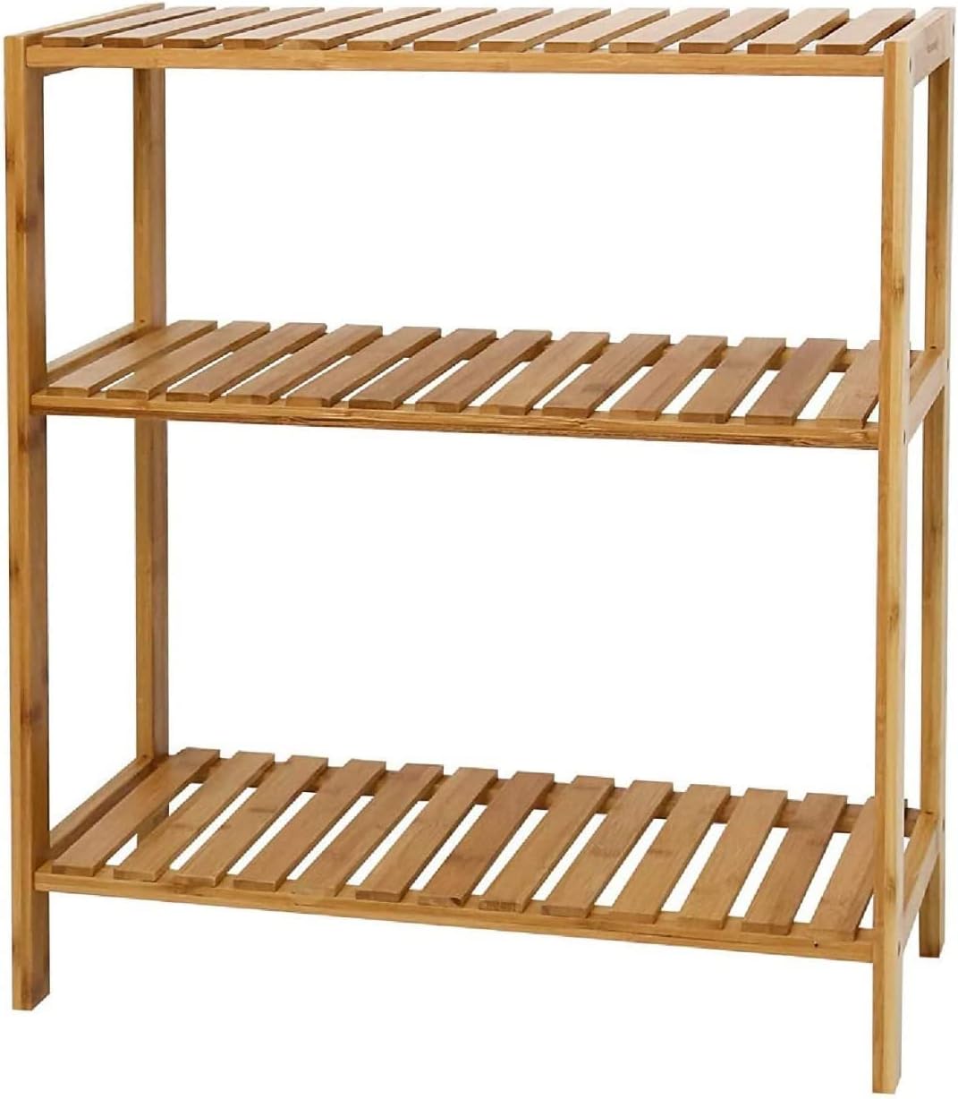 Sangsan Bathroom Bamboo Shelf Storage - 3-Layer Plant Towel Shelf Utility Storage Shelf Rack Towel Shelf, Rack for Kitchen Living Room Pack of 2