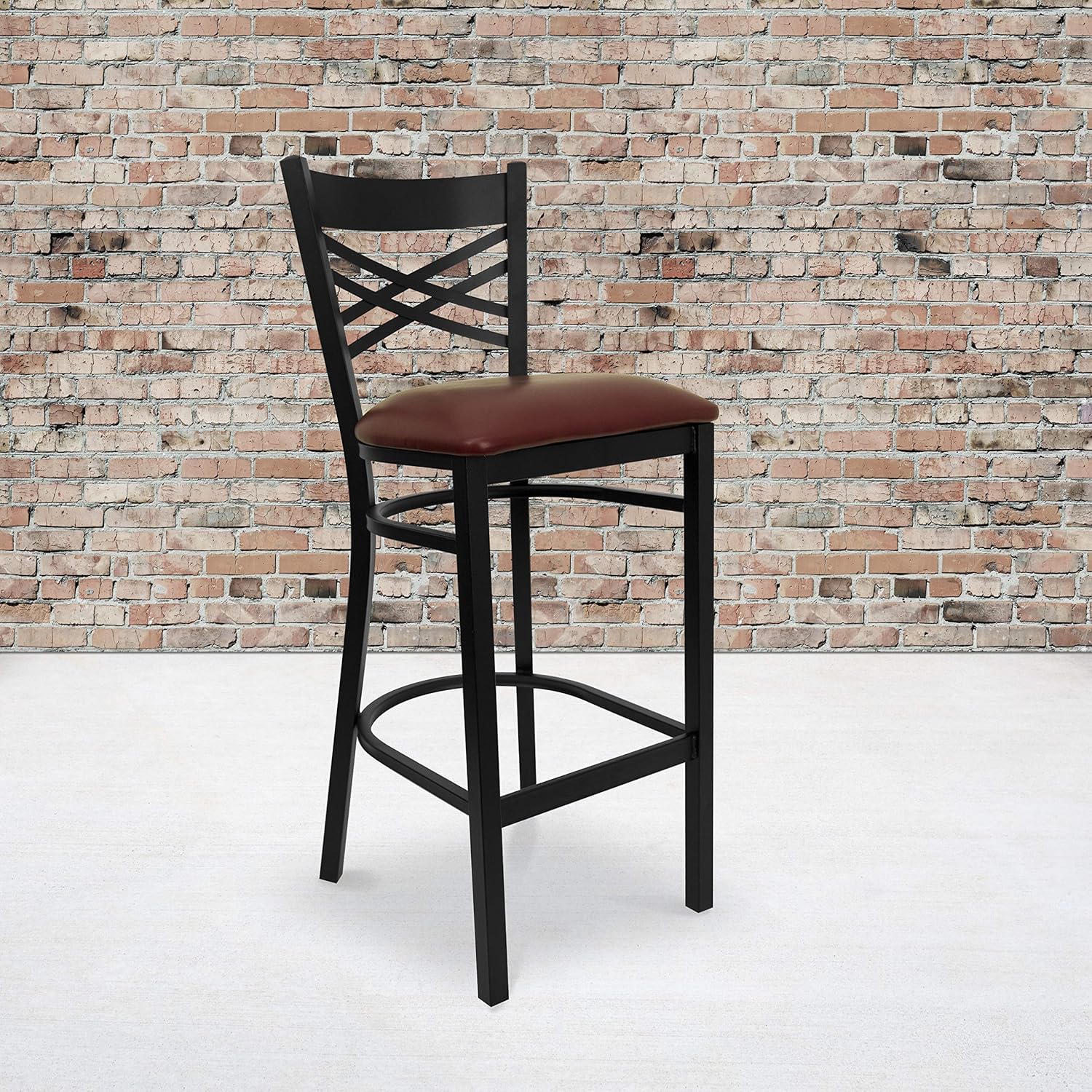 Flash Furniture HERCULES Series Black ''X'' Back Metal Restaurant Barstool - Black Vinyl Seat