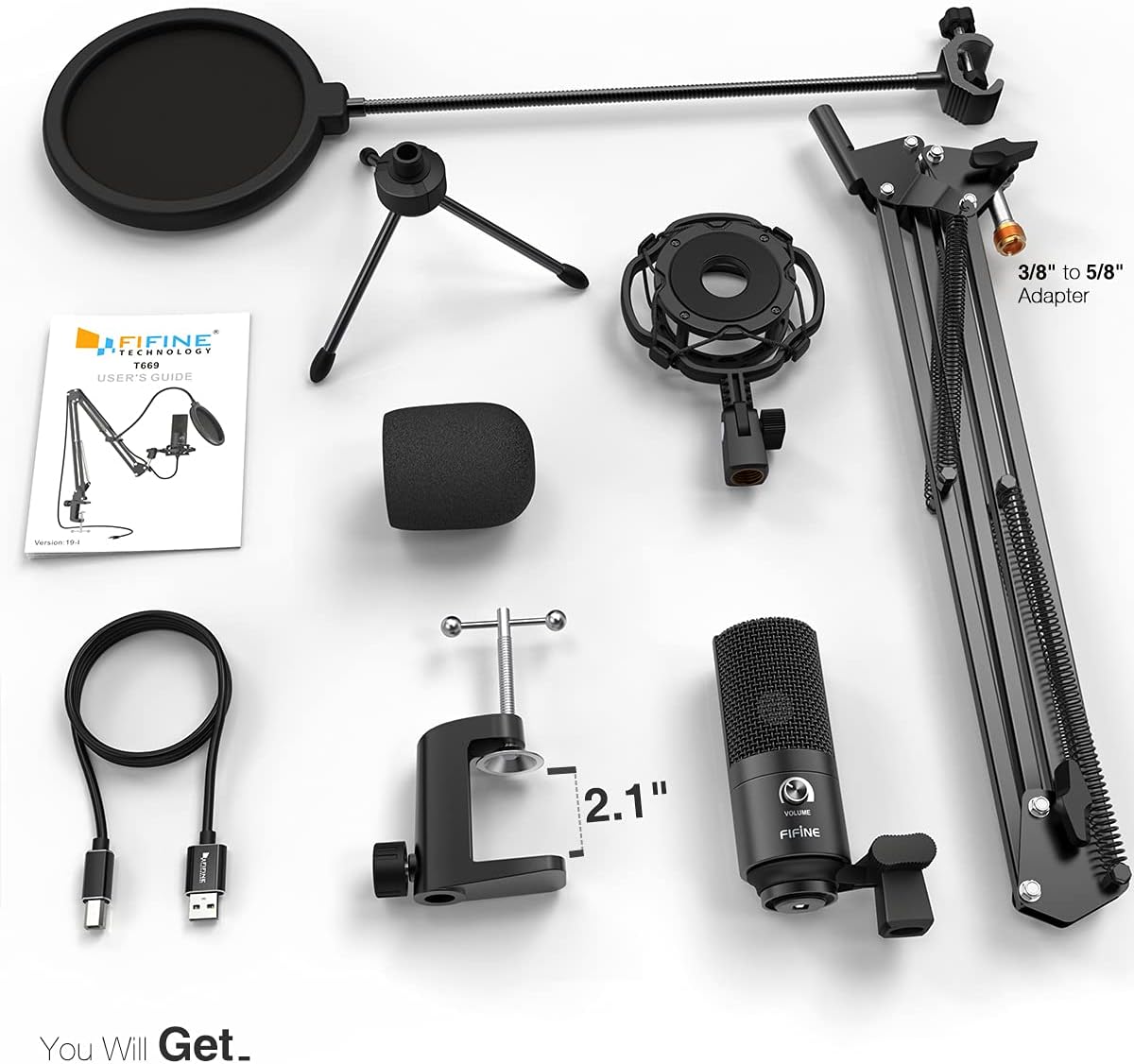 FIFINE Studio Condenser USB Microphone Computer PC Microphone Kit with Adjustable Scissor Arm Stand Shock Mount for Instruments Voice Overs Recording Podcasting YouTube Karaoke Gaming Streaming-T669 Pack of 2