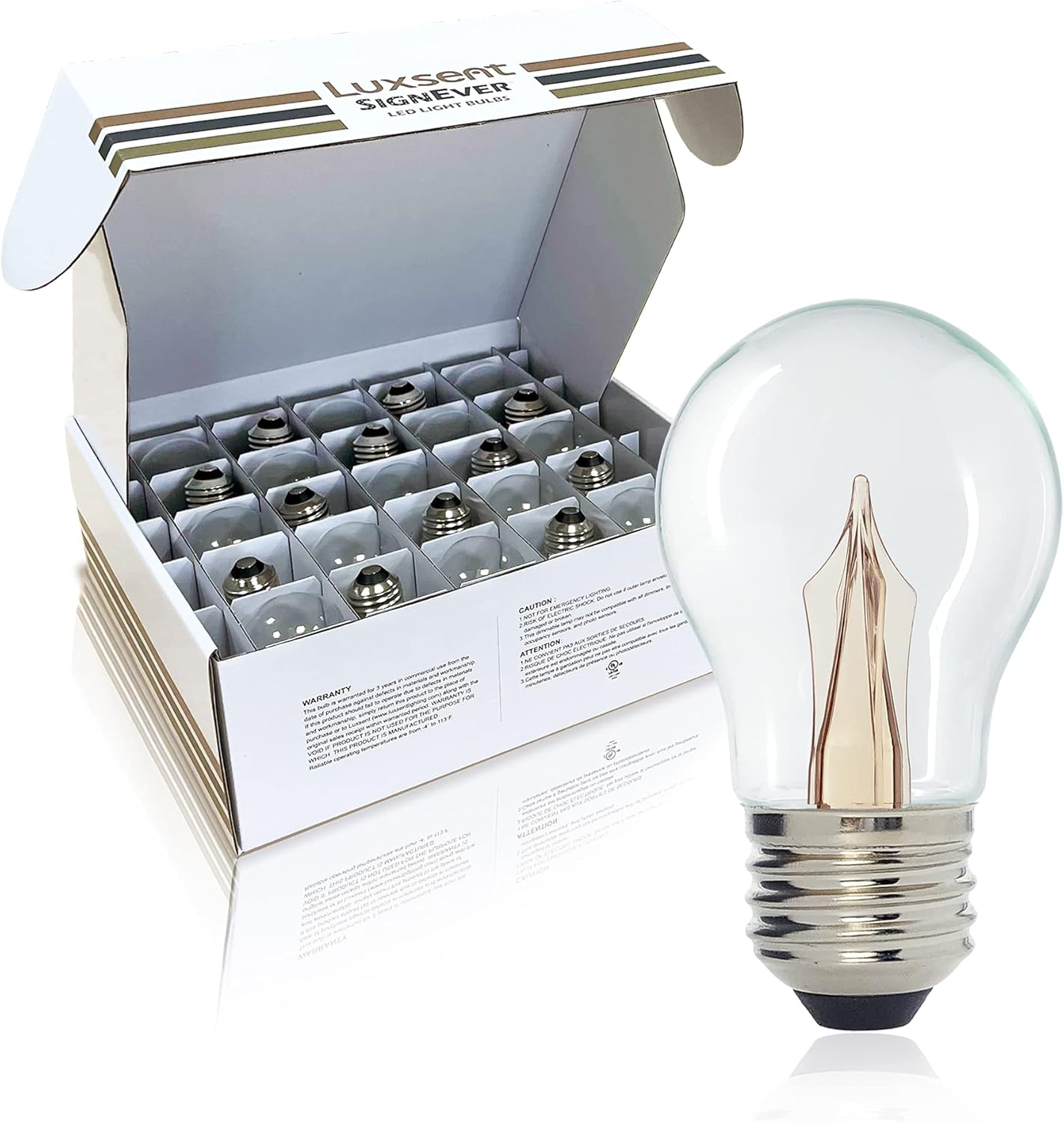 Hollywood Vanity Mirror / Marquee A15 LED Decorative Bulb, Warm White 2400K, Outdoor Waterproof Shatterproof, 1 W Low Wattage (10W Equivalent), E26 Medium Base, 25 Pack