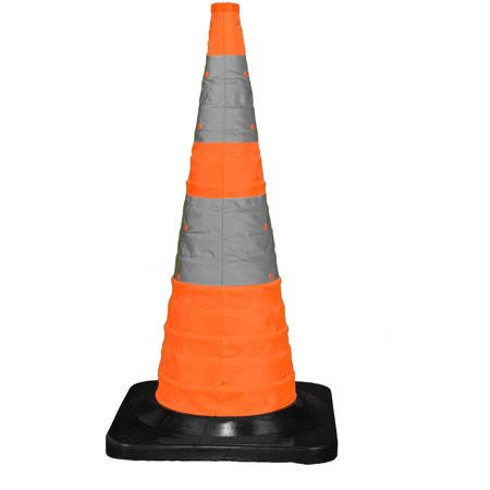 Cortina 30x22 Pack N Pop Collapsible Traffic Cone, 4 LED Lights, Orange, Black Rubber Base, 03-501-04