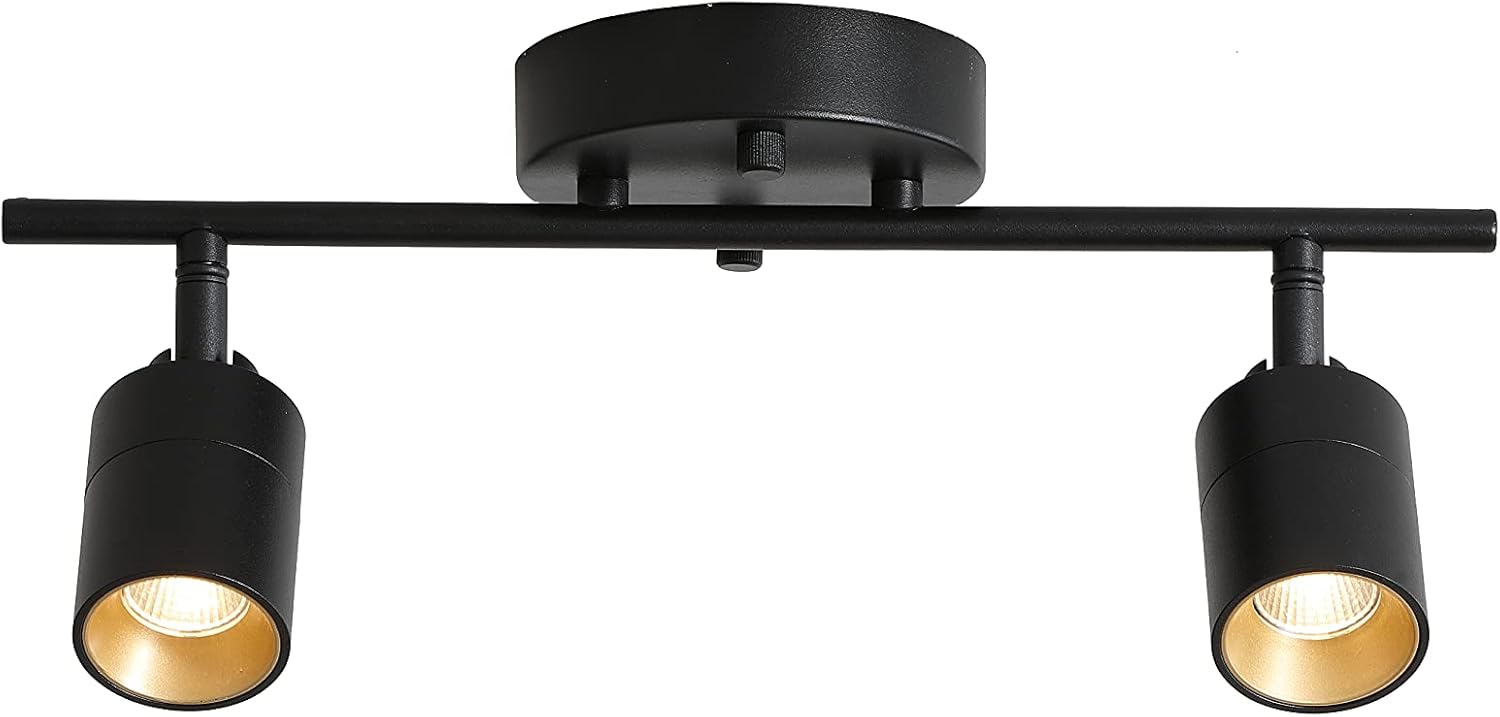 VidaLite LED Track Light 7W Two Bulb Fixed Rail with Rotating Heads 3000K Modern Interior Spotlight, 2, Gold