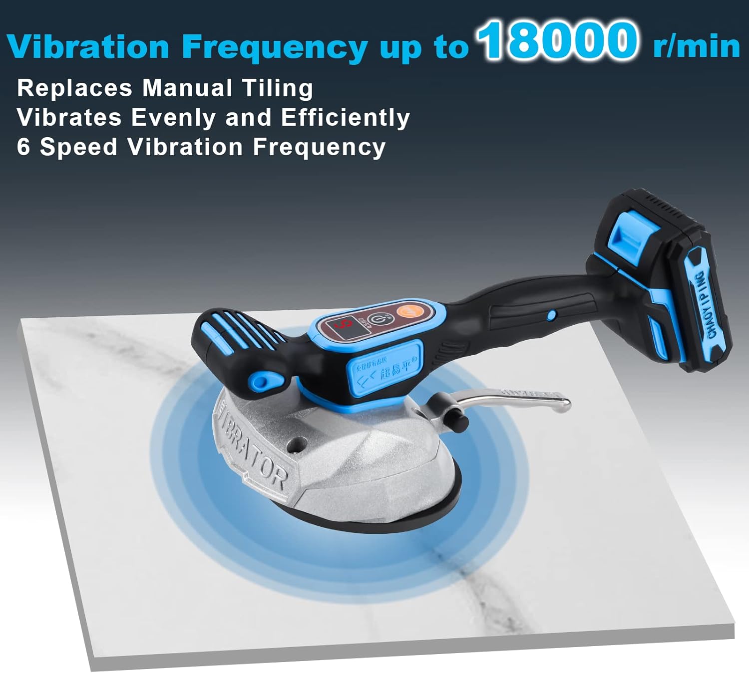 Tile Vibration Machine Installation Tool - YSJWAER Tiling Suction Cup for Leveling Handheld Vibrator 6 Speeds 21V 12000mAh 18000r/min