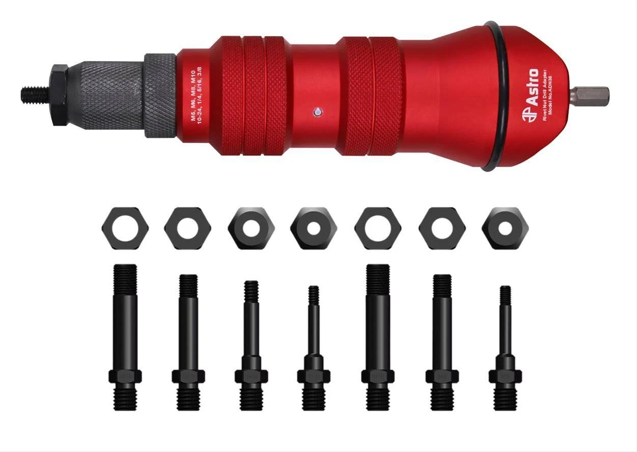 Astro Pneumatic Tool ADN38 3/8x22 Capacity XL Rivet Nut Drill Adapter Kit