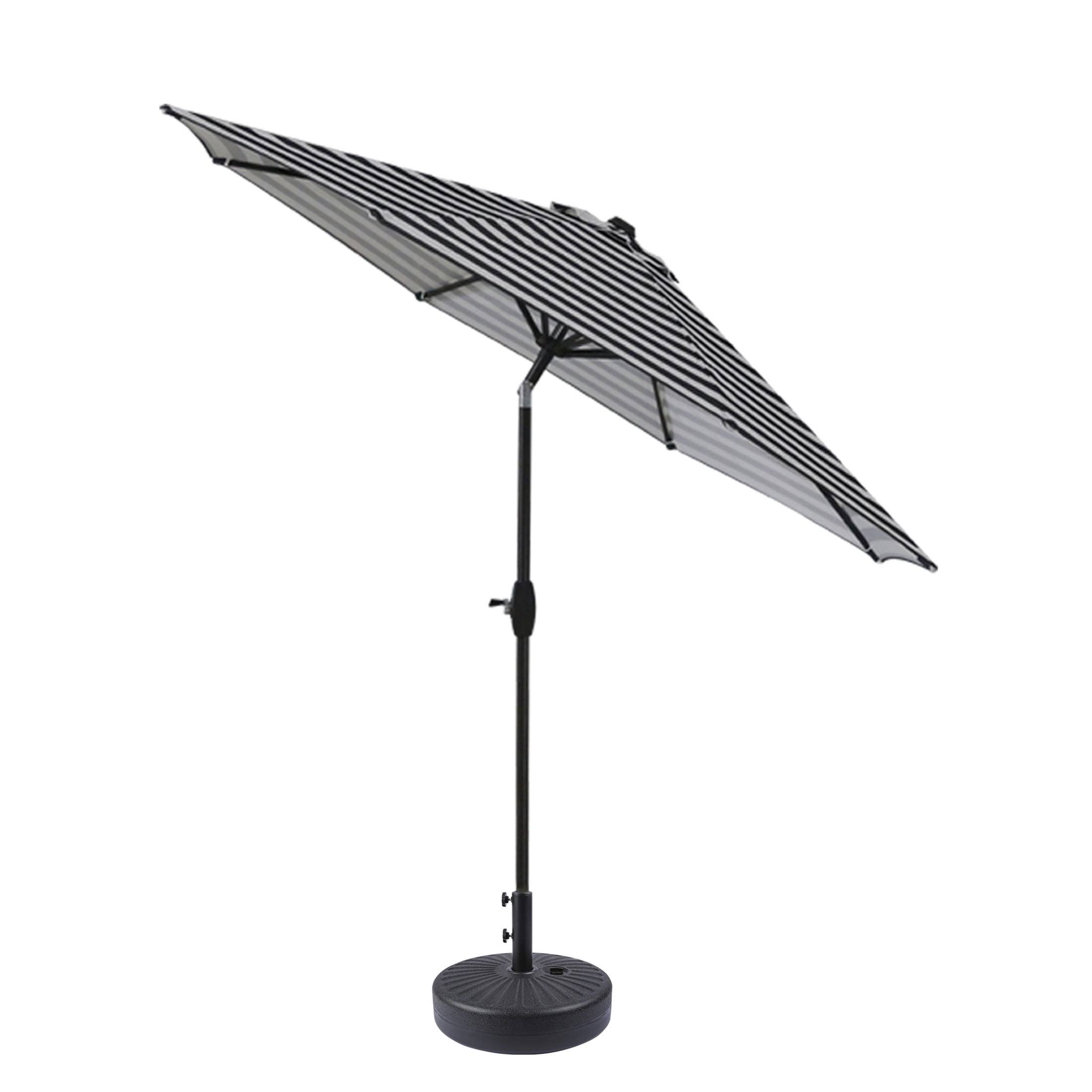 9& Outdoor Patio Market Umbrella with Round Base - Black-White