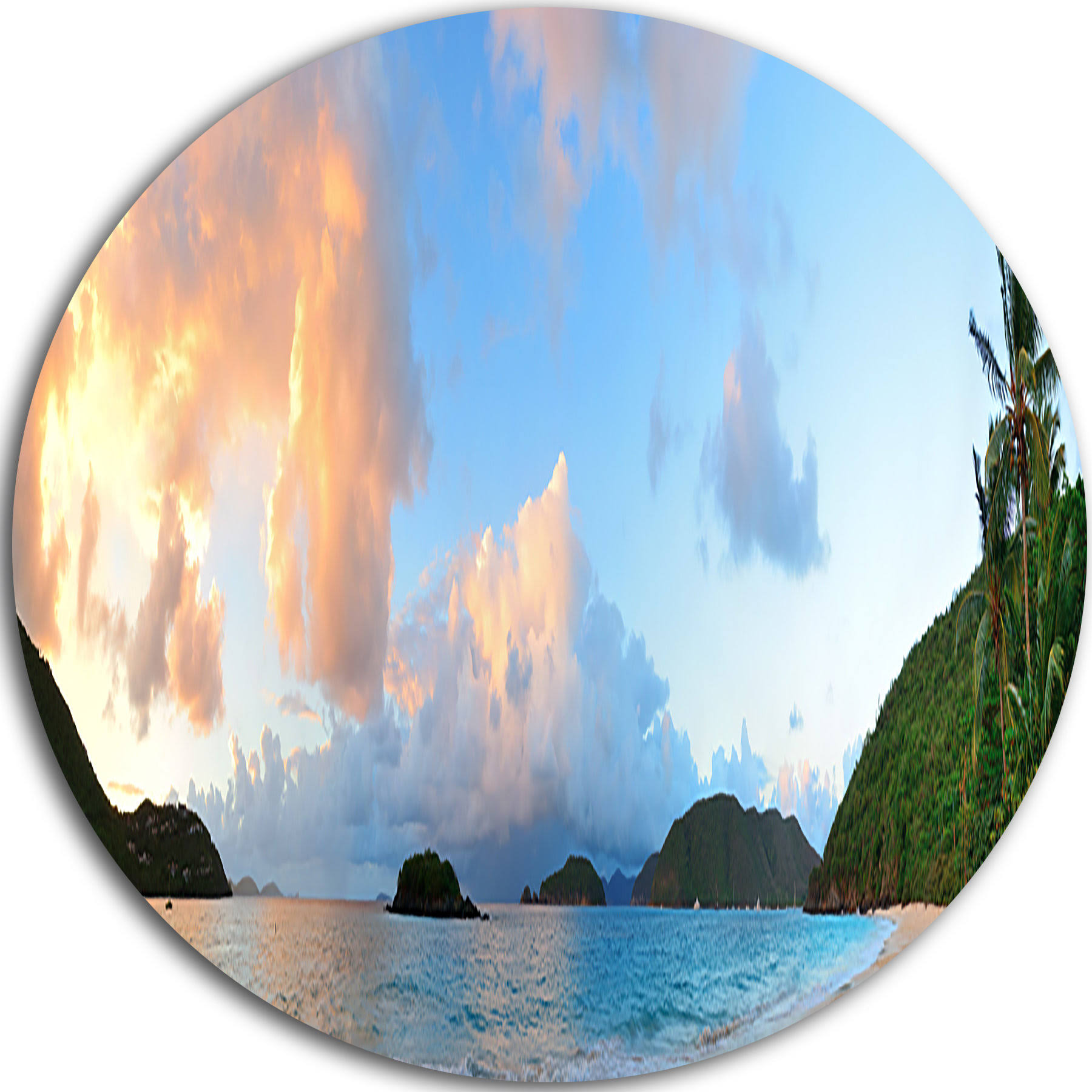 Design Art 'Beach Sunset with Clouds' Photographic Print on Metal, Yellow