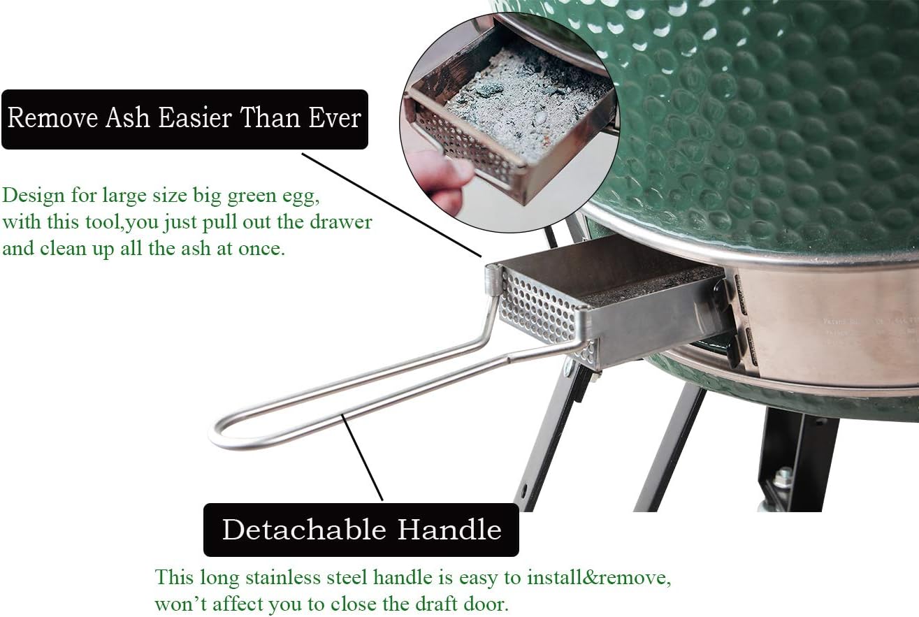 DOLAMOTY Upgrade Slid Out Ash Drawer Big Green Egg Accessories Ash Tool,ash Drawer for Large Big Green Egg Only,Green Egg Replacement Parts ash Clean Tool,Stainless Steel(New Version) Pack of 2