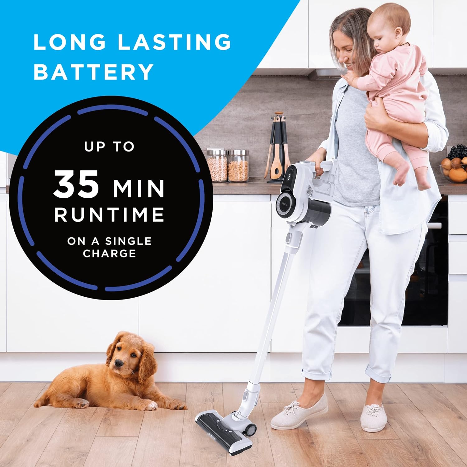 iHome StickVac SV1, Cordless Stick Vacuum, 3-in-1, Portable, Rechargeable & Lightweight, Powerful Suction, Hardwood Floor & Carpet Cleaner Machine, 35min Runtime, HEPA Filter, Great Pet Hair Cleaner