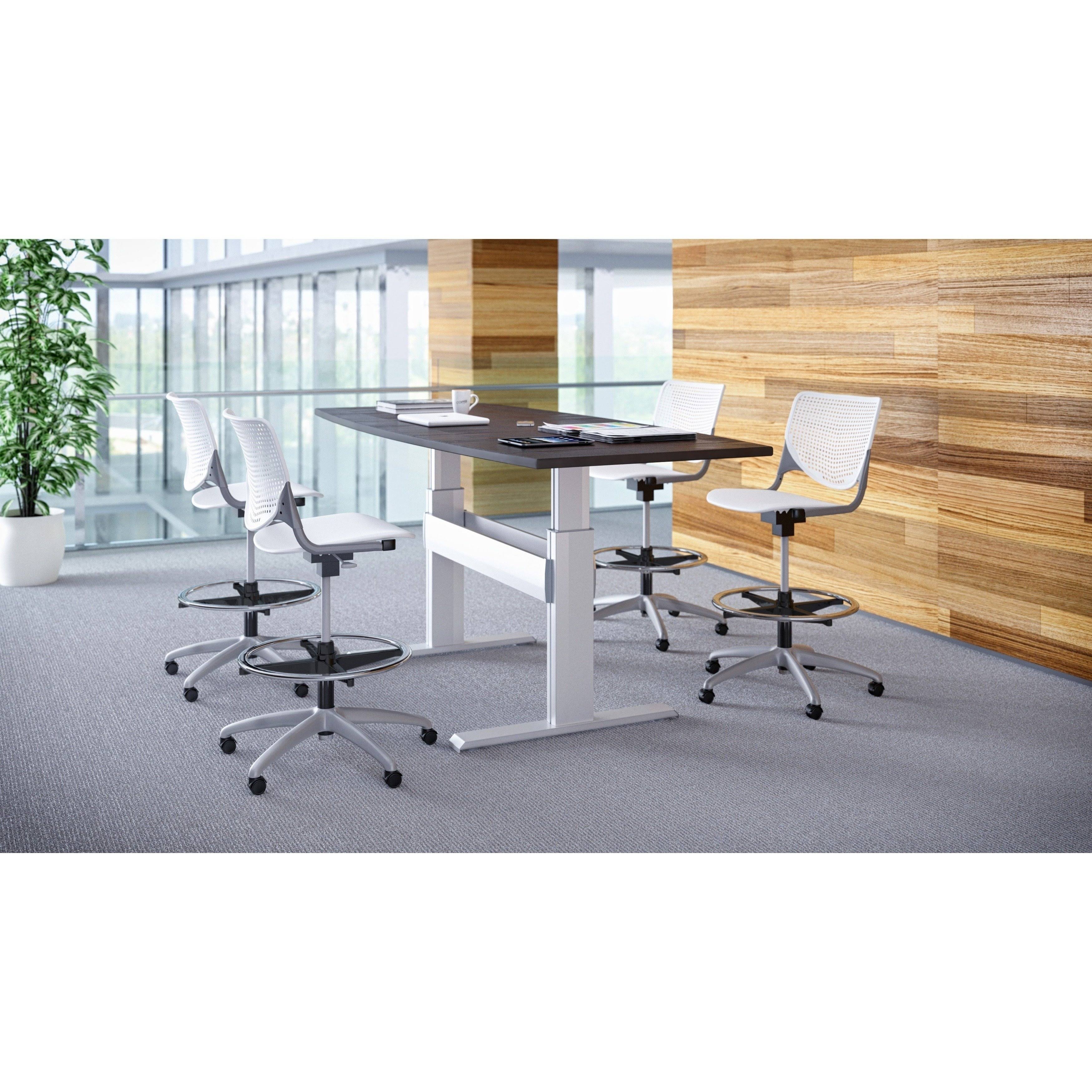 KFI Kool Poly Adjustable Drafting Stool White Back Brownstone Seat