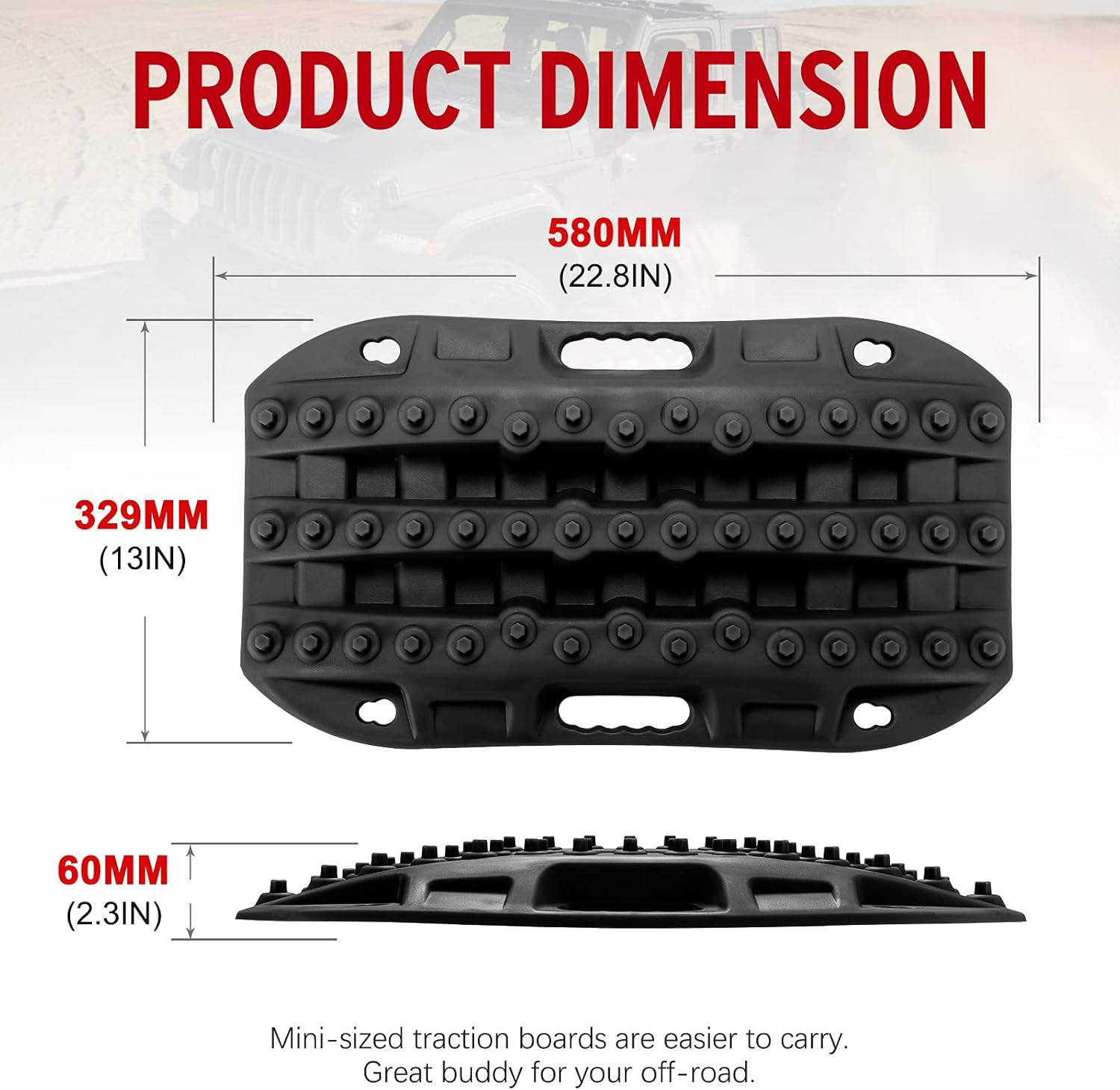 Kanruis Recovery Traction Boards, Emergency Tracks Mini-Sized Traction Mat for Off-Road Sand Mud Snow Rescue, 2 PCs Tire Ladder (Black) Pack of 2