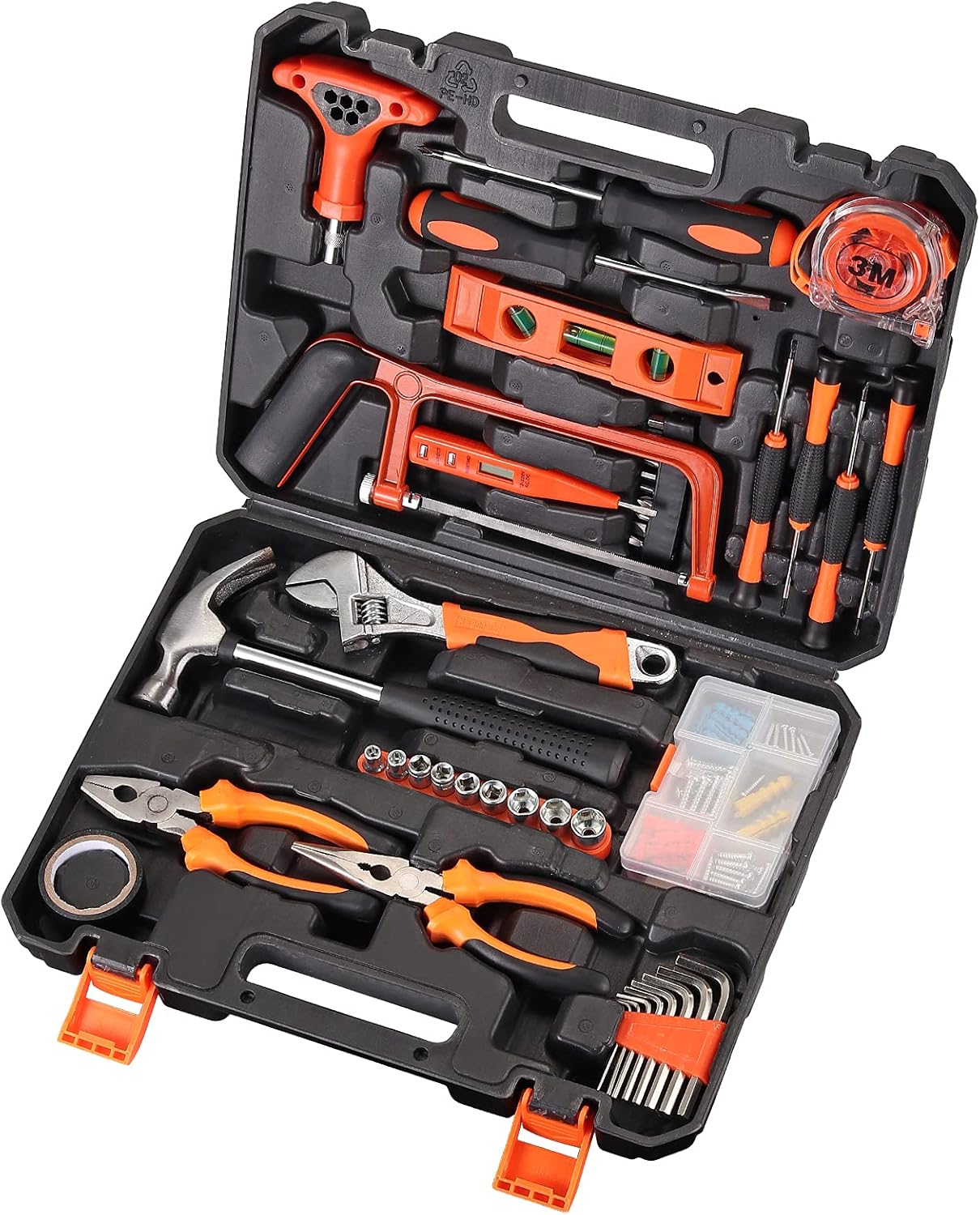 GETLITOOL 100 pieces Hand Combo Tool Kit Rachet Socket Wrench Tool Sets DIY Home Household Tool kits for Daily Repair and Maintenance with Plastic Toolbox