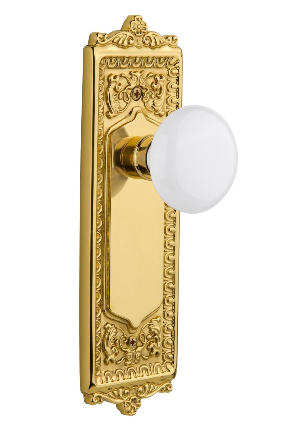 Nostalgic Warehouse 715072 Egg u0026 Dart Plate Privacy White Porcelain Door Knob, Polished Brass