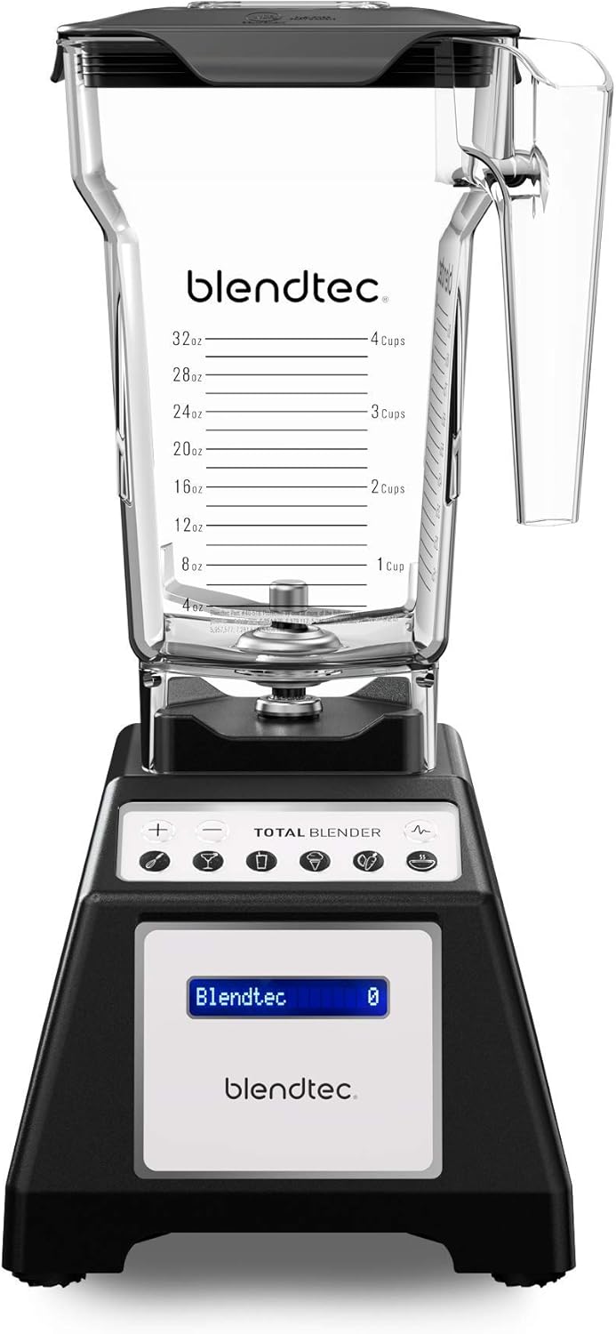 Blendtec Total Classic Original Blender - Fourside Jar (75 oz), Professional-Grade Power-6 Pre-Programmed Cycles-10-Speeds, Black