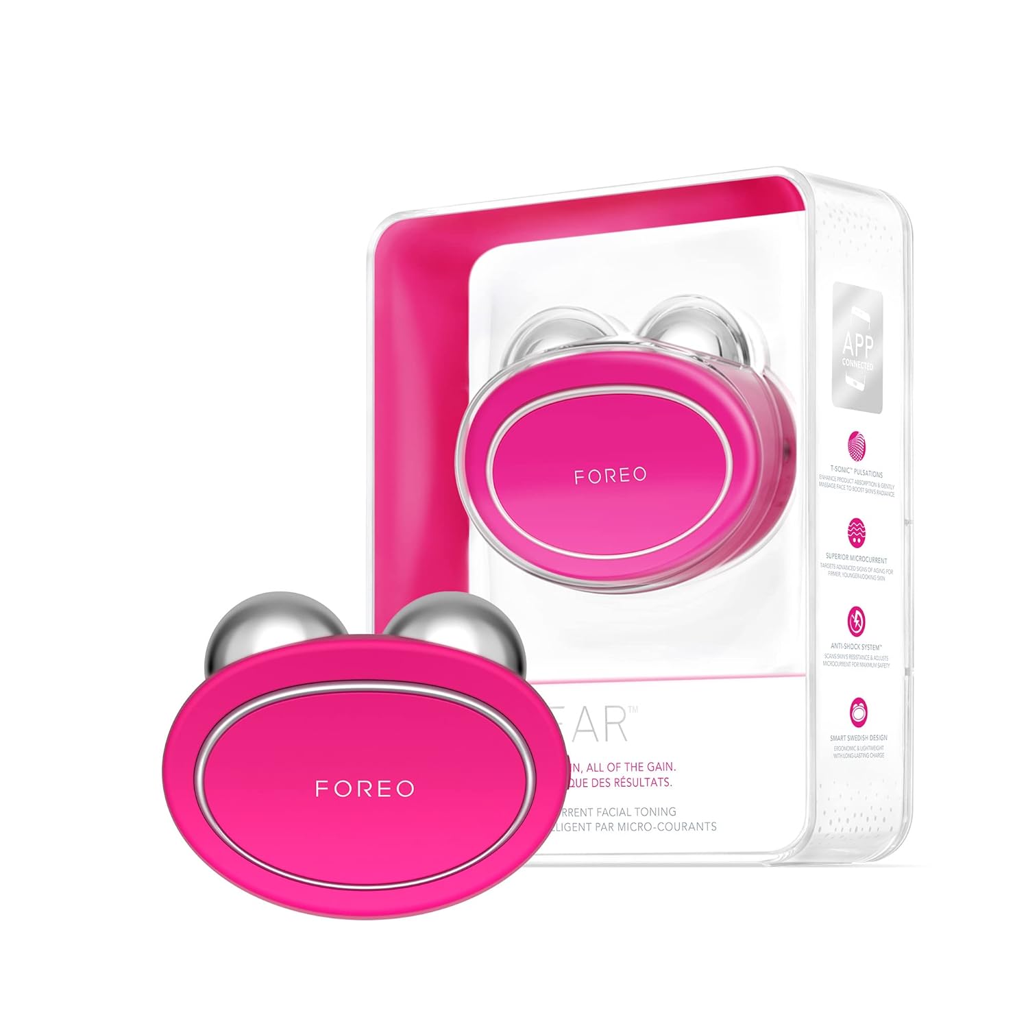 FOREO BEAR Fuchsia, Smart Microcurrent Facial Toning Device for Instant Full Facial Firming