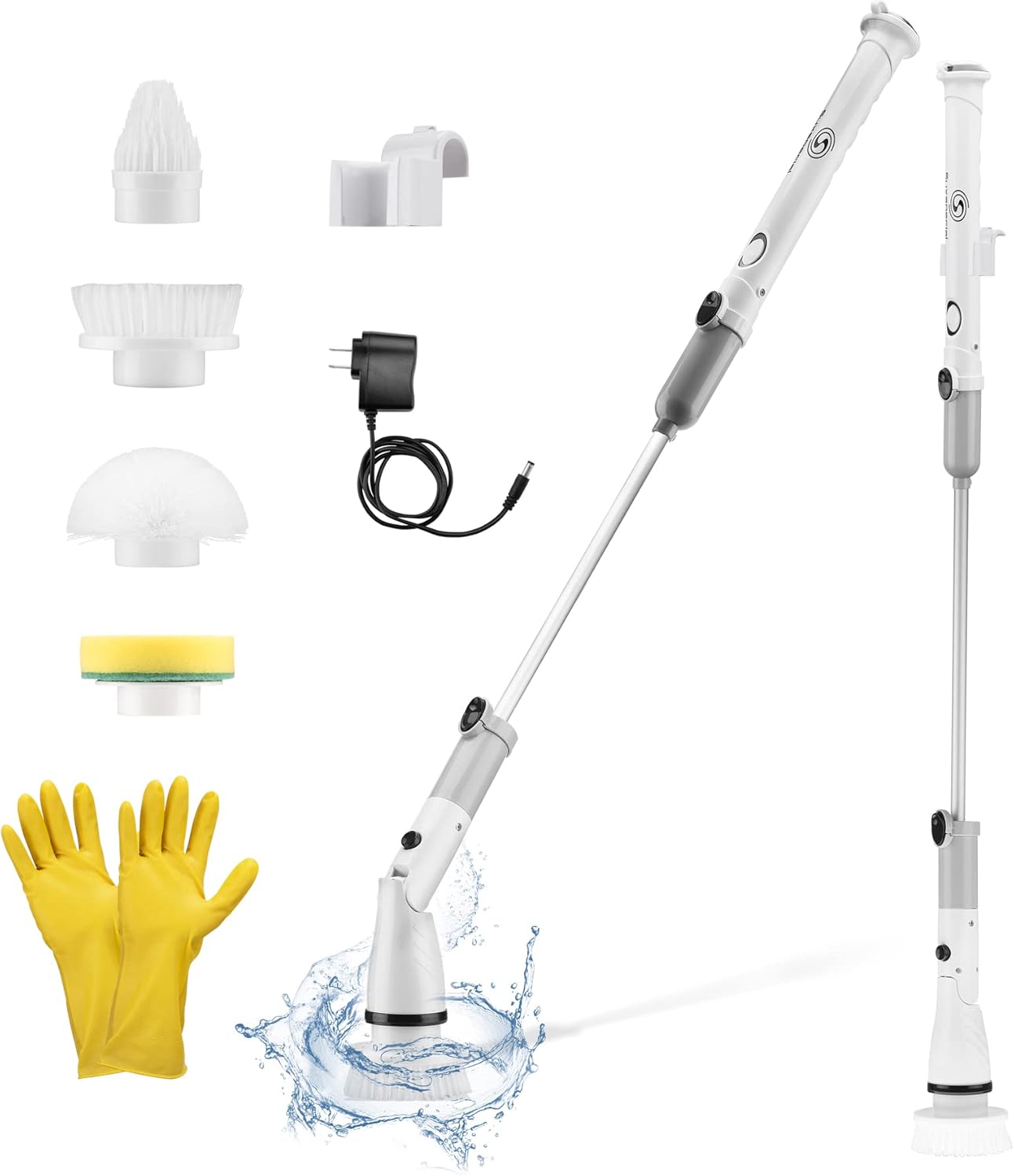 Syxspecial Electric Spin Scrubber for Cleaning, Cordless Shower Spin Scrubber with 4 Replaceable Brush Heads and Adjustable Extension Handle, Electric Scrubber for Bathroom Floor Tile Tub