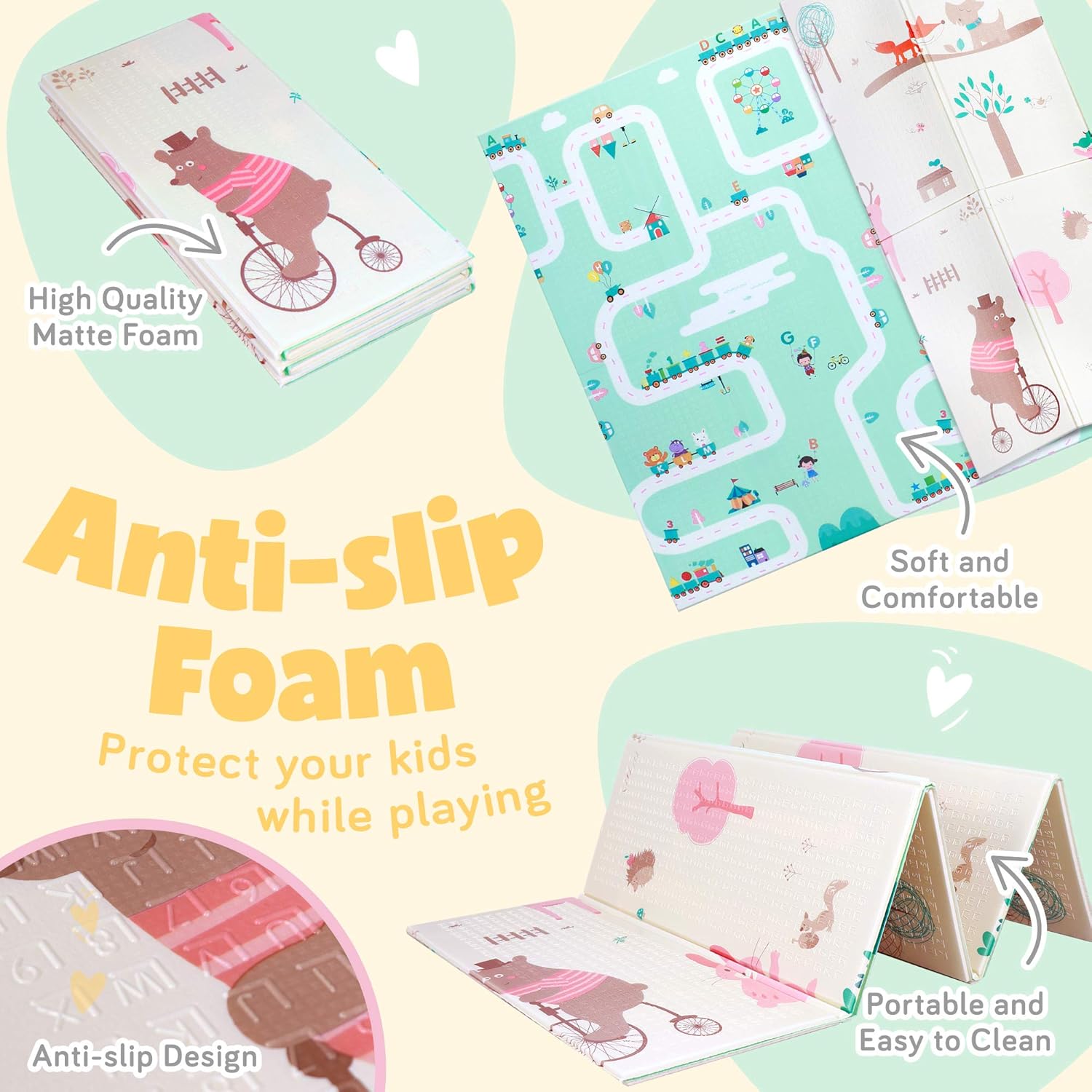 Ashtonbee Baby Play Mat, Foam Mats for Kids, Waterproof Tummy Time Mat for Toddlers, Reversible Playmat for Babies with Foam Mat Case, 6.5ft x 6ft Pack of 2