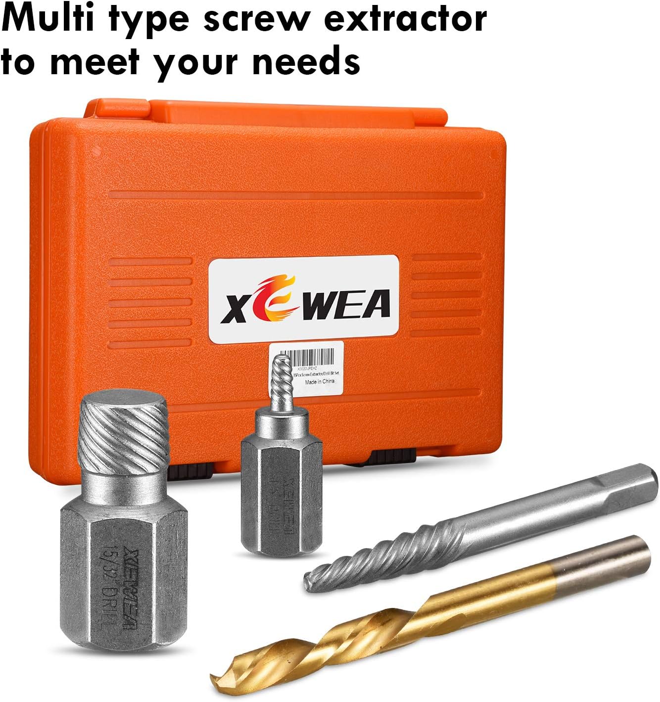 XEWEA Screw&Bolt Extractor Set and Drill Bit Kit, Easy Out Broken Lug Nut Extraction Socket Set (Screw Extractor+Drill Bit)