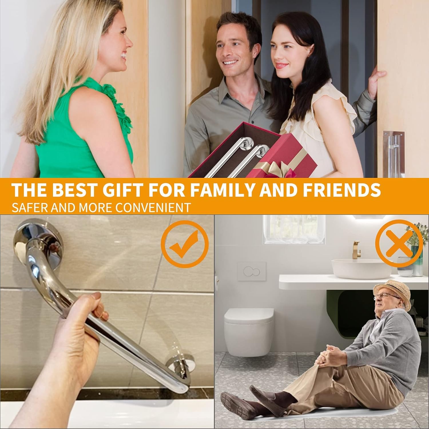 2 Pack Grab Bars for Bathroom, 18 Inch Chrome Stainless Steel Shower Grab Bar, Concealed Screw Balance Assist Safety Bath Handrail, 500lbs Support Shower Handle for Handicap, Elderly, Injury Pack of 2