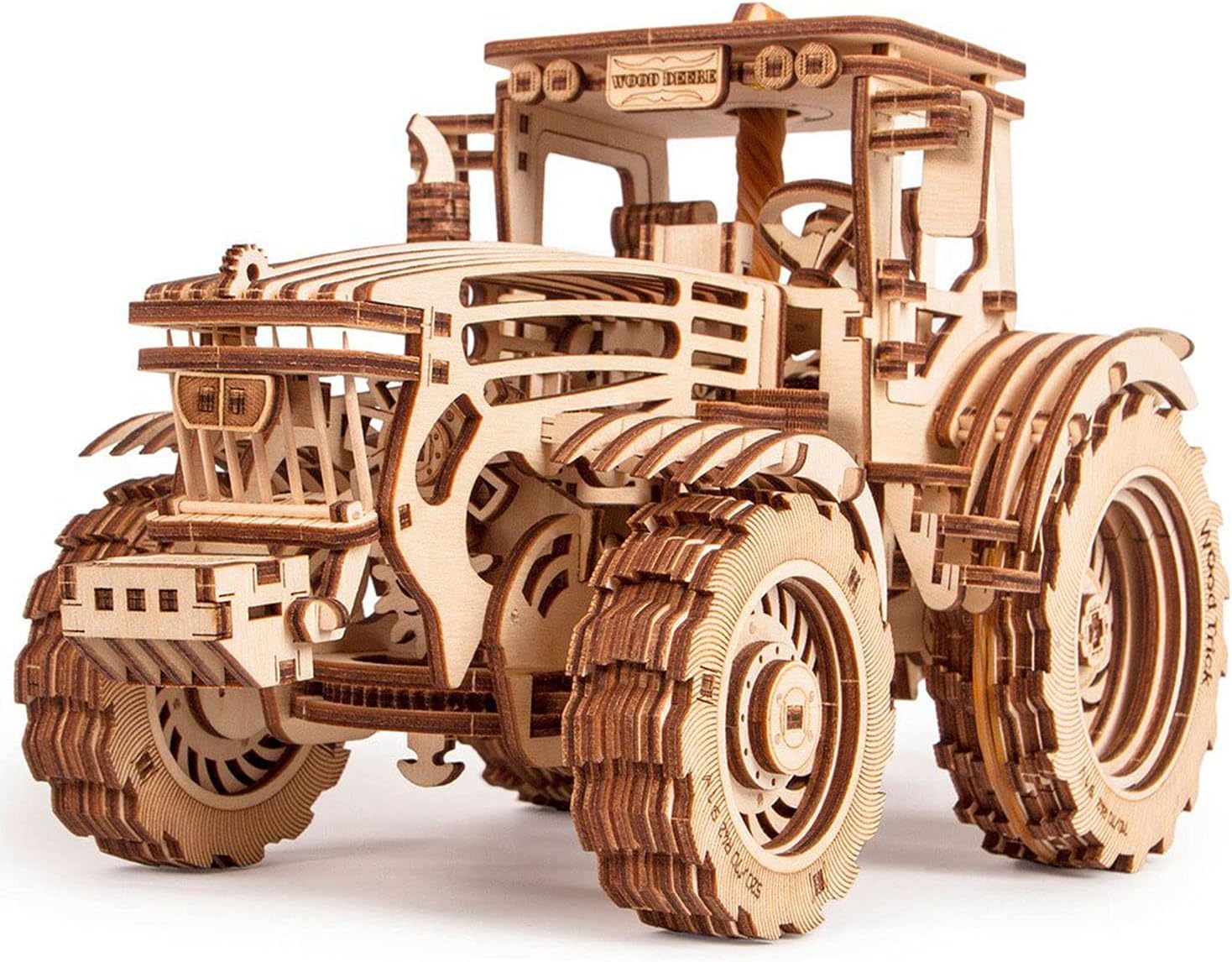 Wood Trick Wooden Mechanical Tractor Model Kit to Build for Adults and Kids - 11x7&Prime; - Detailed and Sturdy - Rubber Band Motor - 2 Speeds - 3D Wooden Puzzle