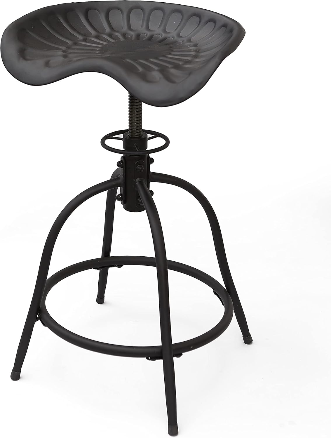 The Lakeside Collection Tractor Seat Adjustable Stool with Footrest - Farmhouse Accent - Silver