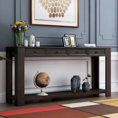 Bourbonnais 64x22 Console Table Latitude Run Color: Black