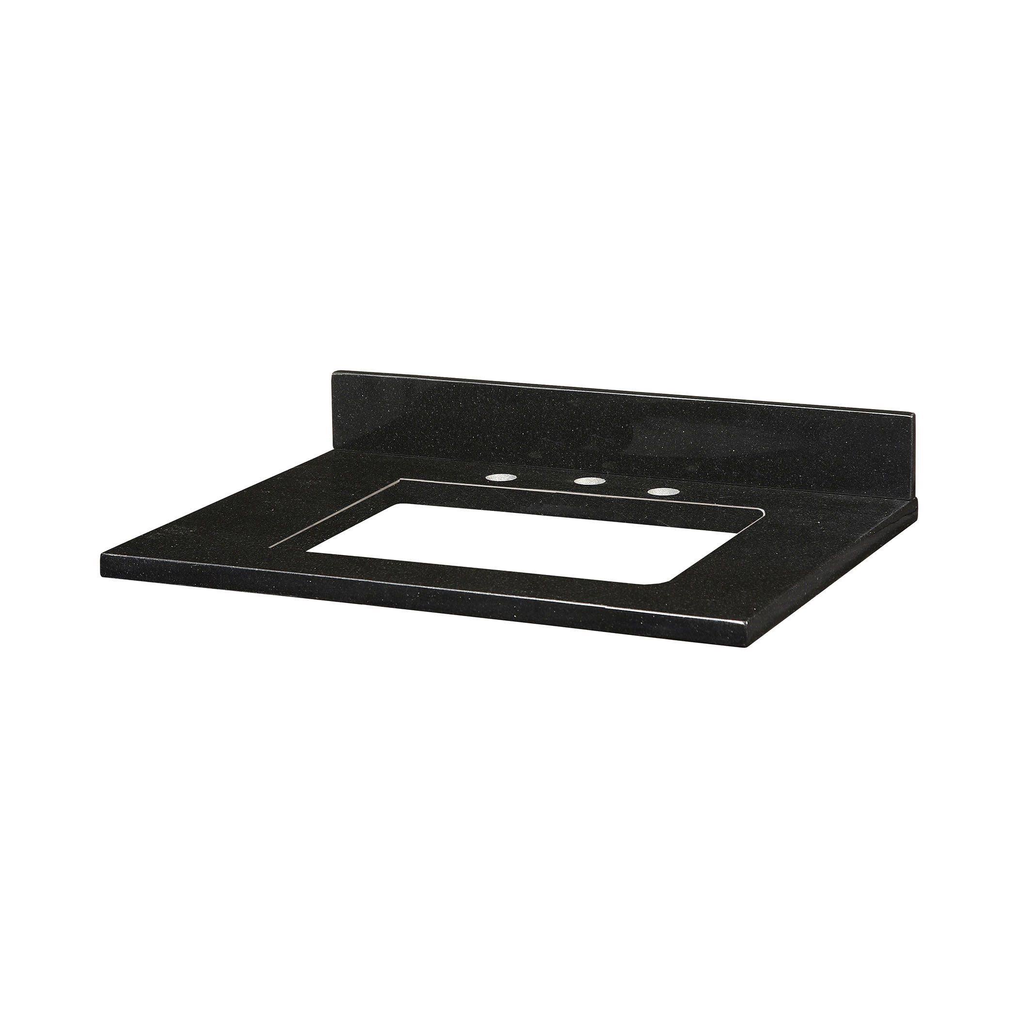 Ryvyr GRUT25RBK Black Granite 25x22 Stone Vanity Top for Rectangular Undermount Sink