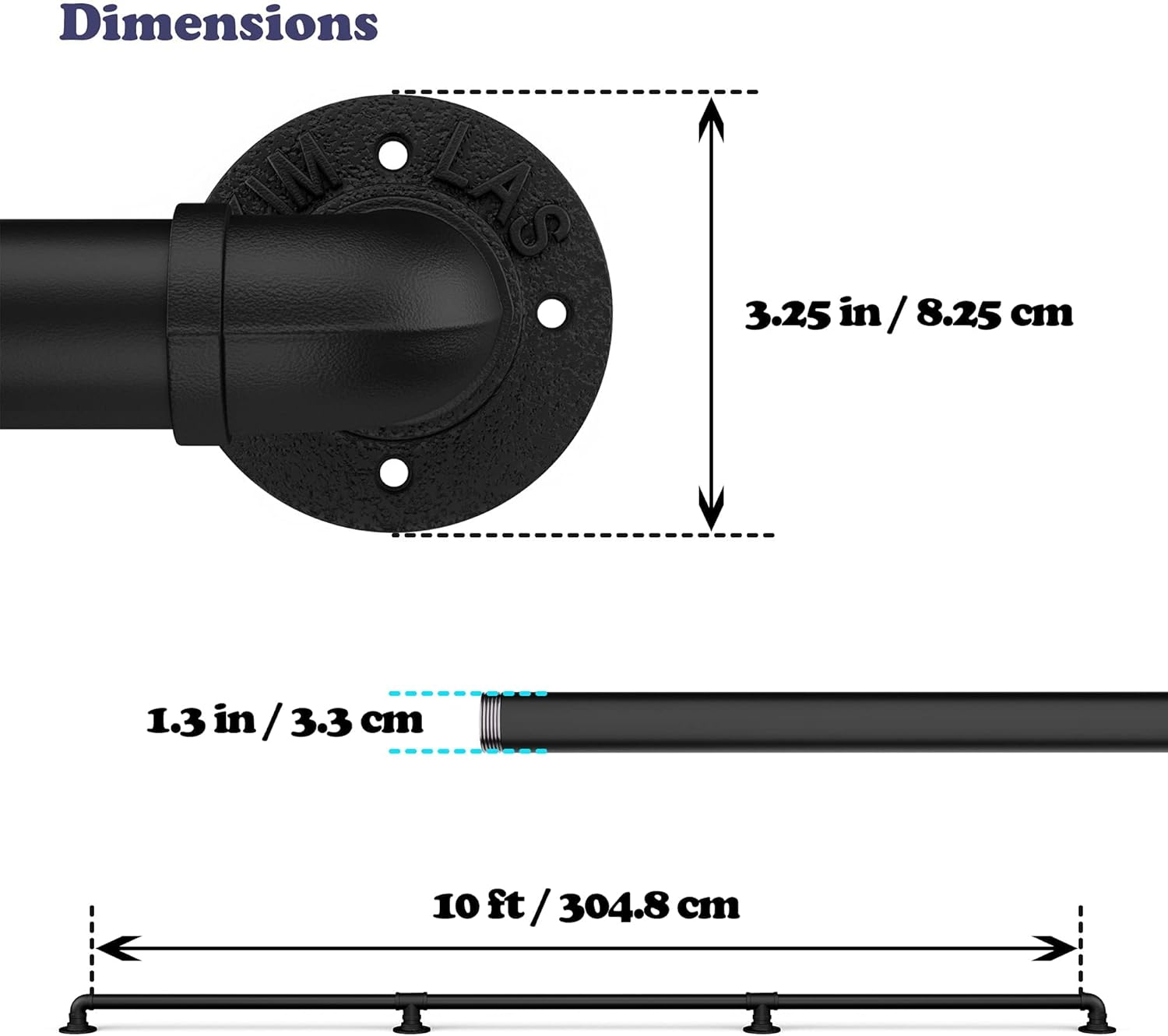 NEYTON 10ft Iron Stair Handrail for Indoor | Heavy Duty Stair Railing Iron Pipe | Wall Mounted Staircase Handrails Pack of 2