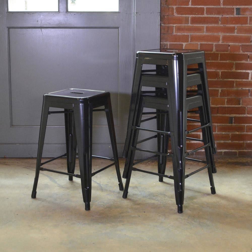 Amerihome Loft Black 24 inch Metal Bar Stool - 4 Piece