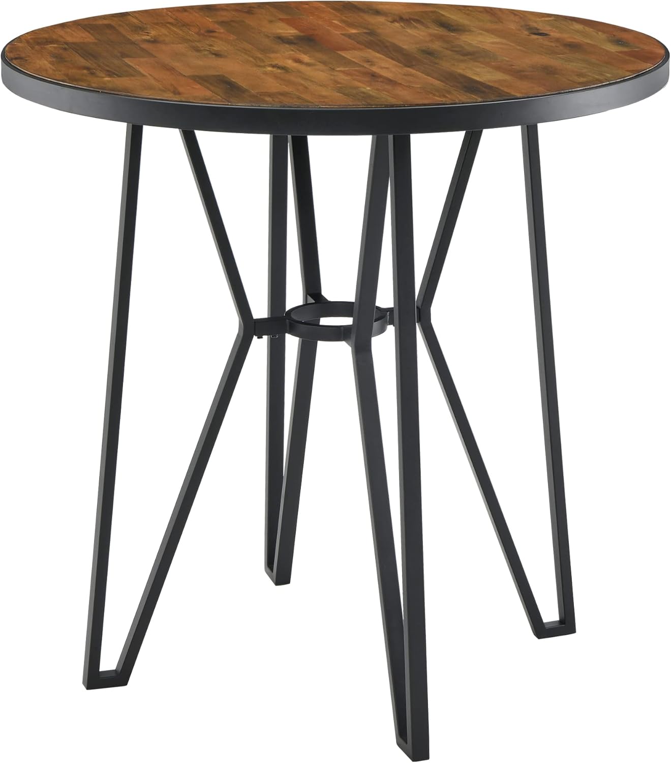 Solid Wood Round Bar Table, 41.7” H Counter Table with Sturdy Metal Frame, Large Mid-Century Dining Room Table with Cross Base, Easy Assembly for Kitchen Living Room Small Space Walnut YGBZ2012RC