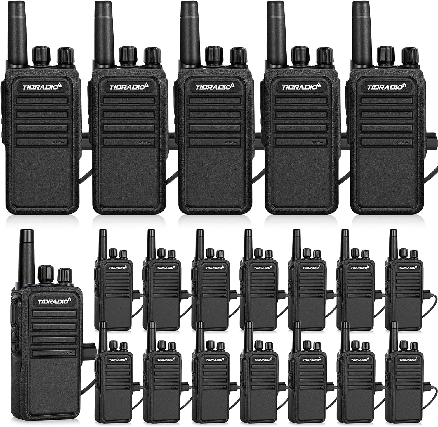 TIDRADIO TD-777S 2200mAh Battery Two Way Radios Long Range Walkie Talkies for Adults for Business 22CH 2 Way Radio Earpiece USB Rechargeable Security Walkie Talkie (6 Pack) Pack of 2