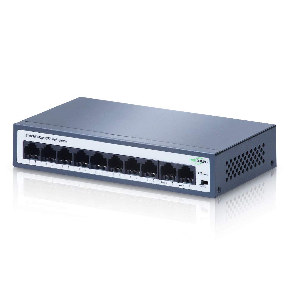 8-Port PoE Switch,Two Uplink Ports, IEEE 802.3at, PoE+, 100Mbps Fast Ethernet, IP Securiy Cameras System Setup Pack of 2