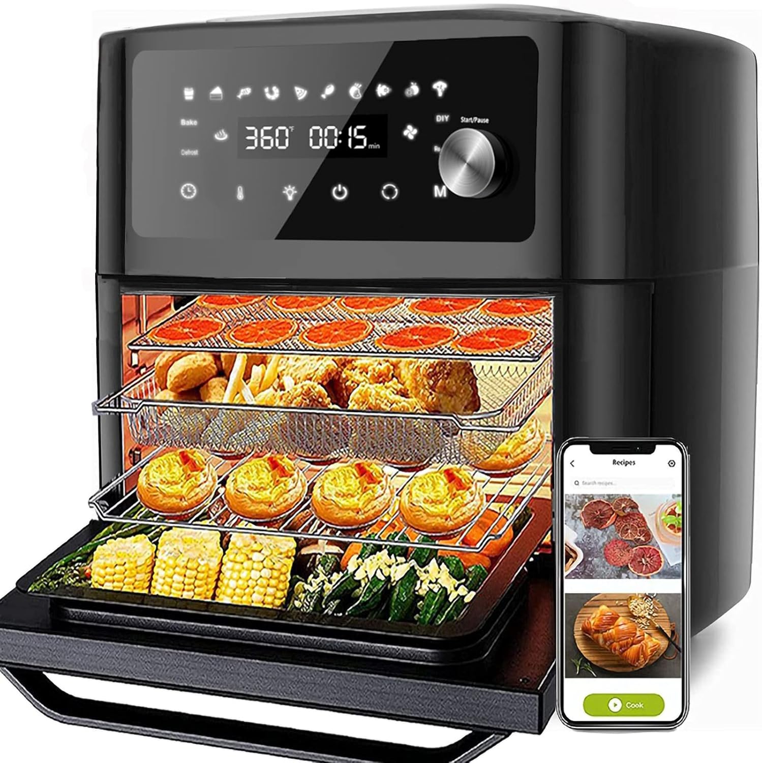 Gevi Air Fryer Toaster Oven Combo, Large Digital LED Screen Convection Oven with Rotisserie and Dehydrator, Extra Large Capacity Countertop Oven with Online Recipes