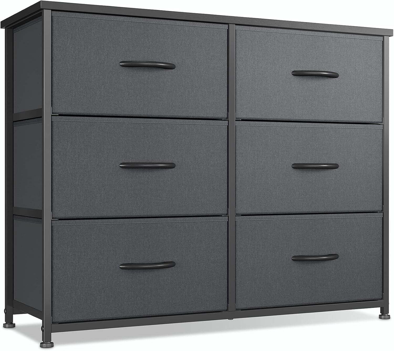 CubiCubi Dresser for Bedroom, 6 Drawer Storage Organizer Tall Wide Dresser for Bedroom Hallway, Sturdy Steel Frame Wood Top, Black Grey