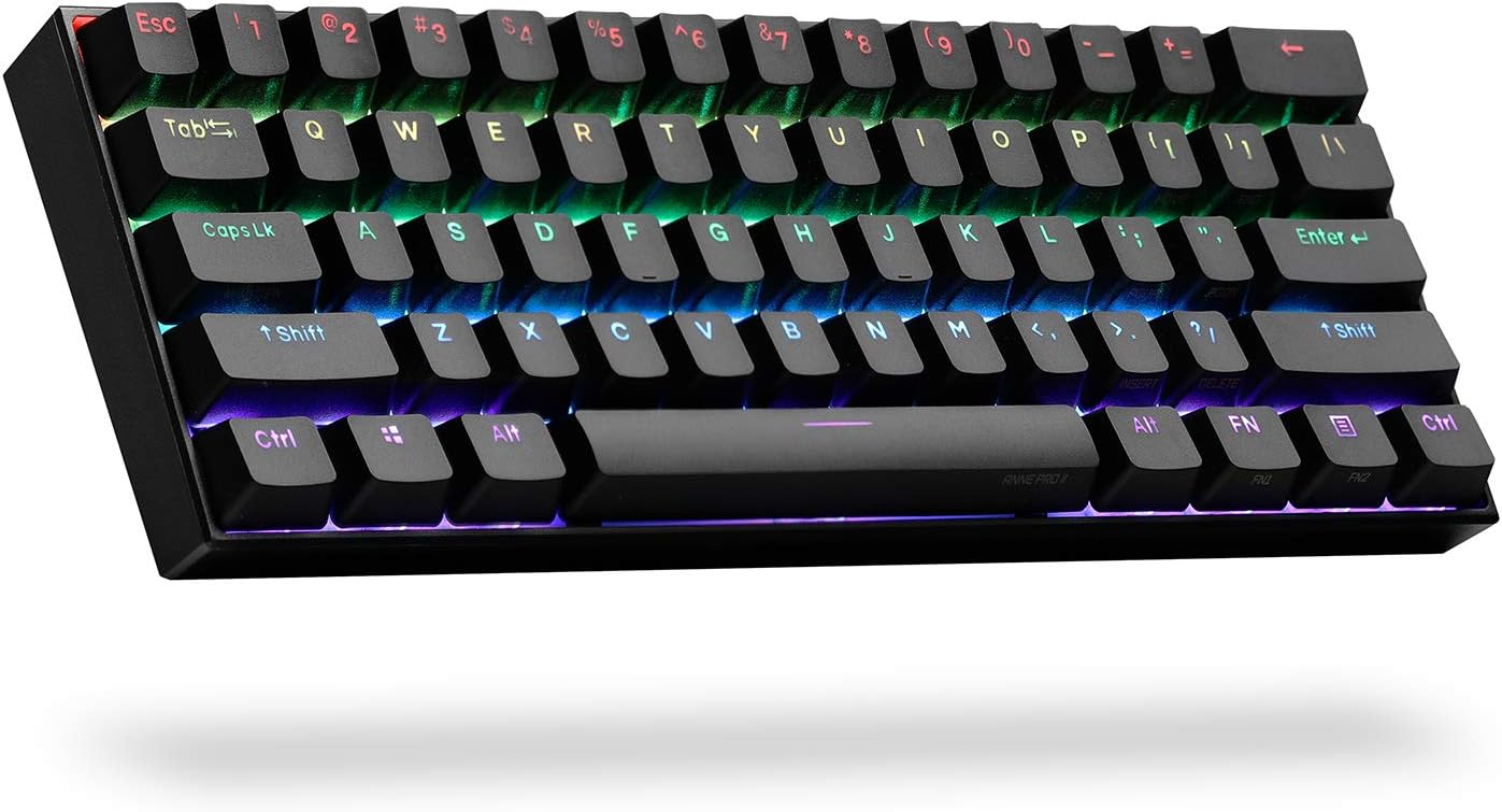 ANNE PRO 2, 60% Wired/Wireless Mechanical Keyboard (Gateron Brown Switch/Black Case) - Full Keys Programmable - True RGB Backlit - Tap Arrow Keys - Double Shot PBT Keycaps - NKRO - 1900mAh Battery
