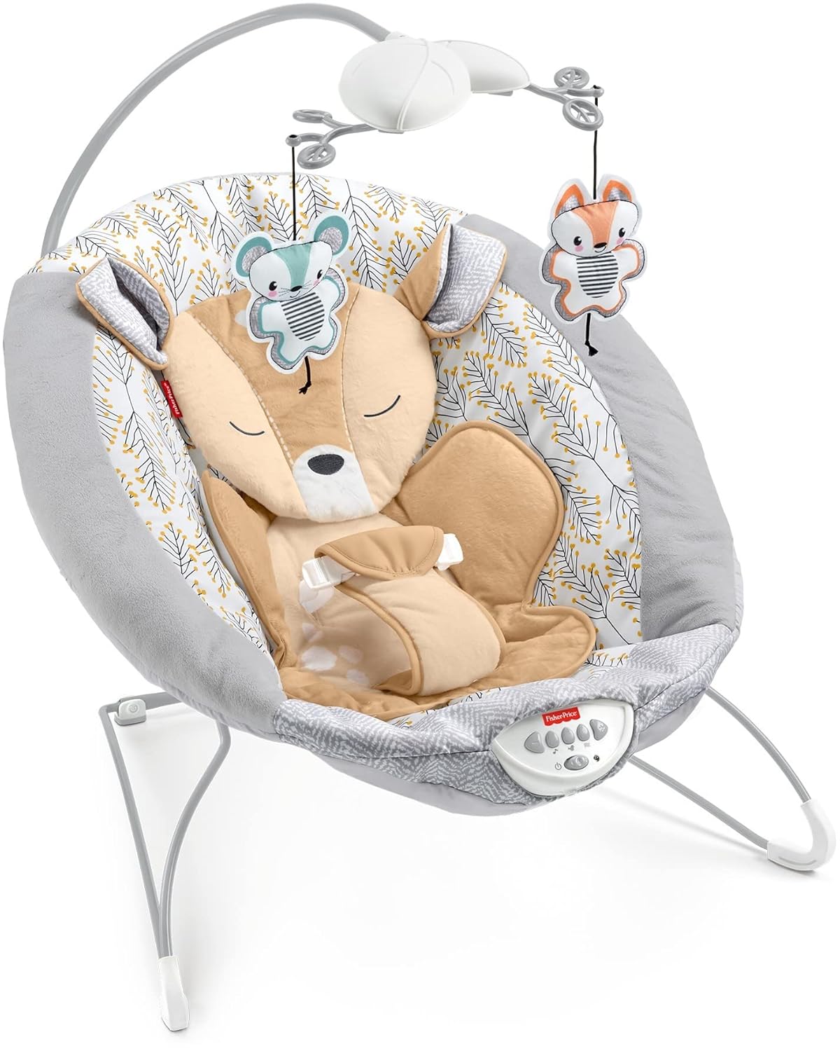 Fisher-Price Sweet Snugapuppy Deluxe Bouncer, Portable Bouncing Baby Seat with Overhead Mobile, Music and Calming Vibrations, White Pack of 2