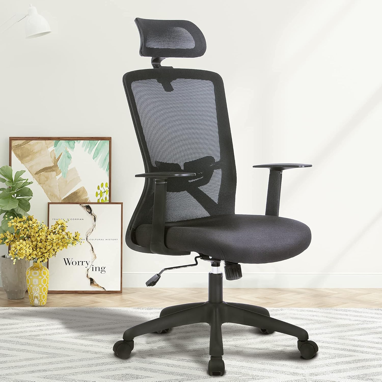 Home Office Chair High Back Ergonomic Office Chair Mesh Computer Chair with Lumbar Support Headrest Executive Rolling Swivel Task Chair, Black