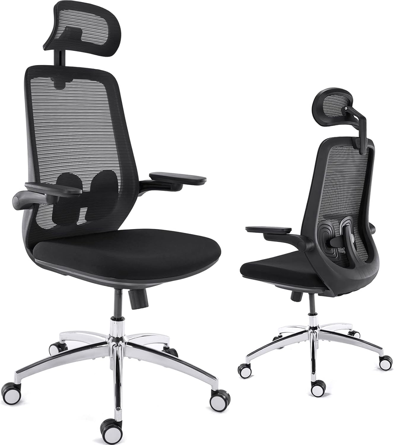 BROBRIYO Ergonomic Office Chair with Mesh Back for Conference and Meeting Room - Adjustable Desk Chair with Lumbar Support and Wheels - Thick Seat Cushion, Head, and Arm Rests - Reclines - Black