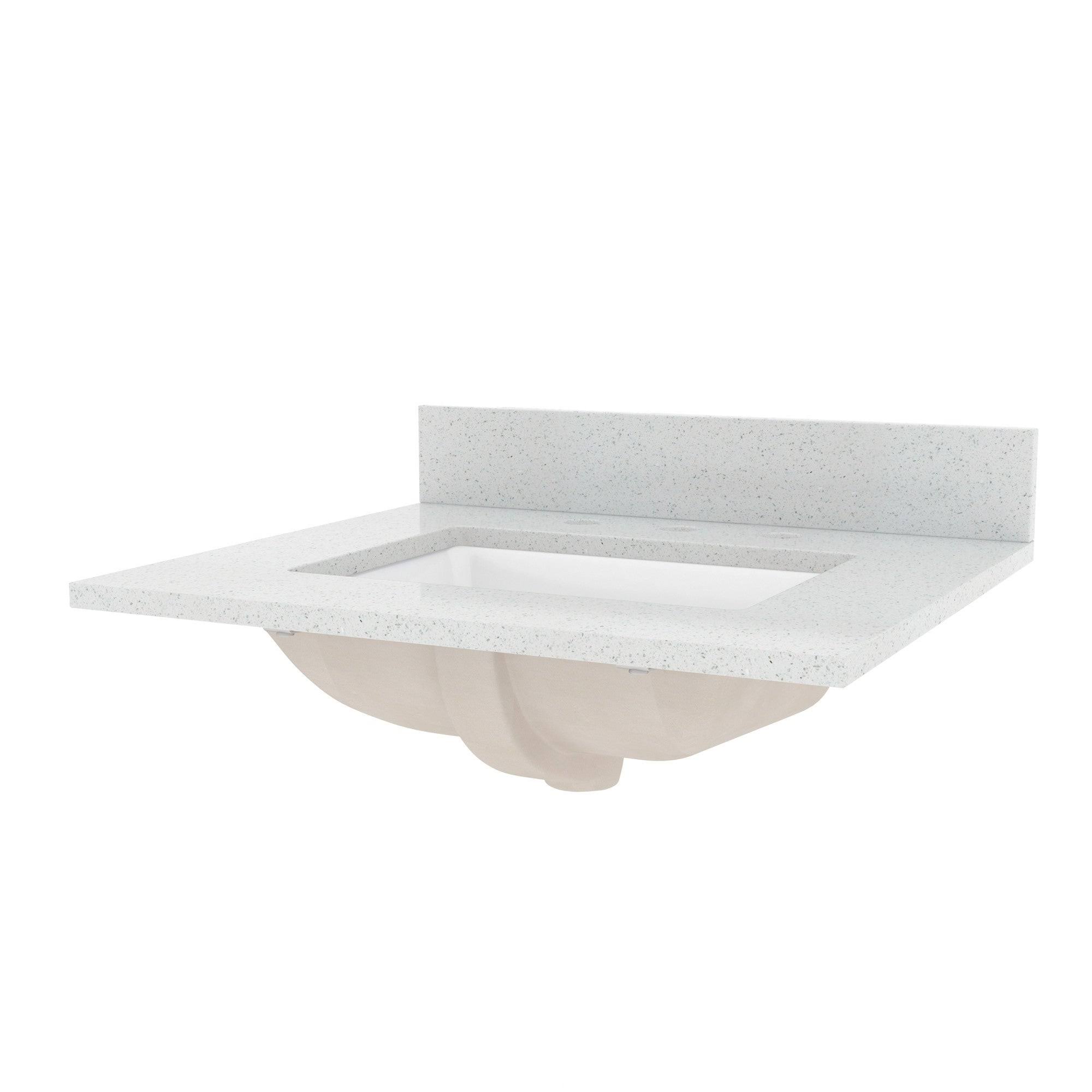 Foremost STE25228R 25x22 Stone Powder Vanity Top with Backsplash - Silver Crystal White