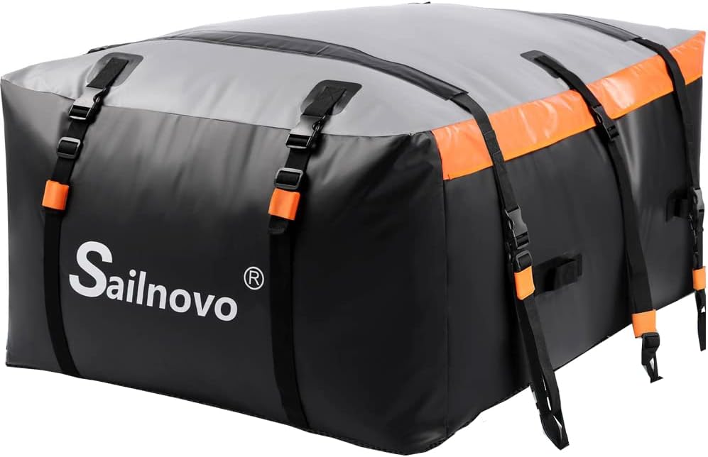 Car Roof Bag Cargo Carrier, 20 Cubic Feet Waterproof Rooftop Cargo Carrier with Anti-Slip Mat + 10 Reinforced Straps + 6 Door Hooks Suitable for All Vehicle with/Without Rack